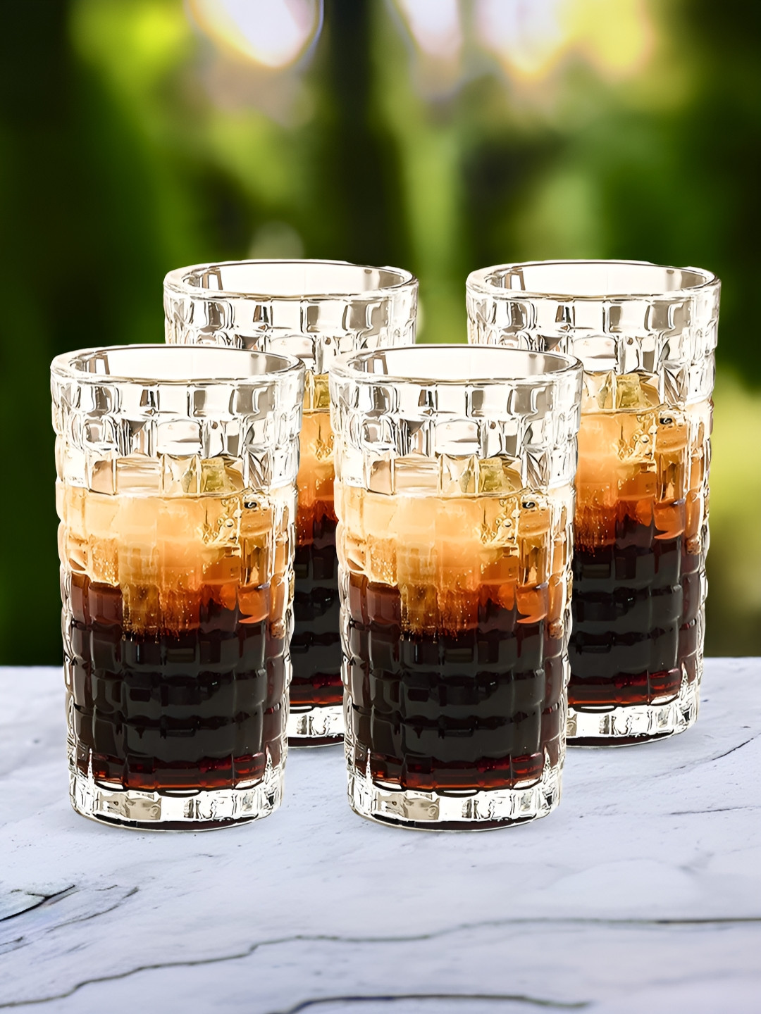 The Better Home Transparent 4 Pieces Textured Dishwasher Safe Whisky Glass 320ml