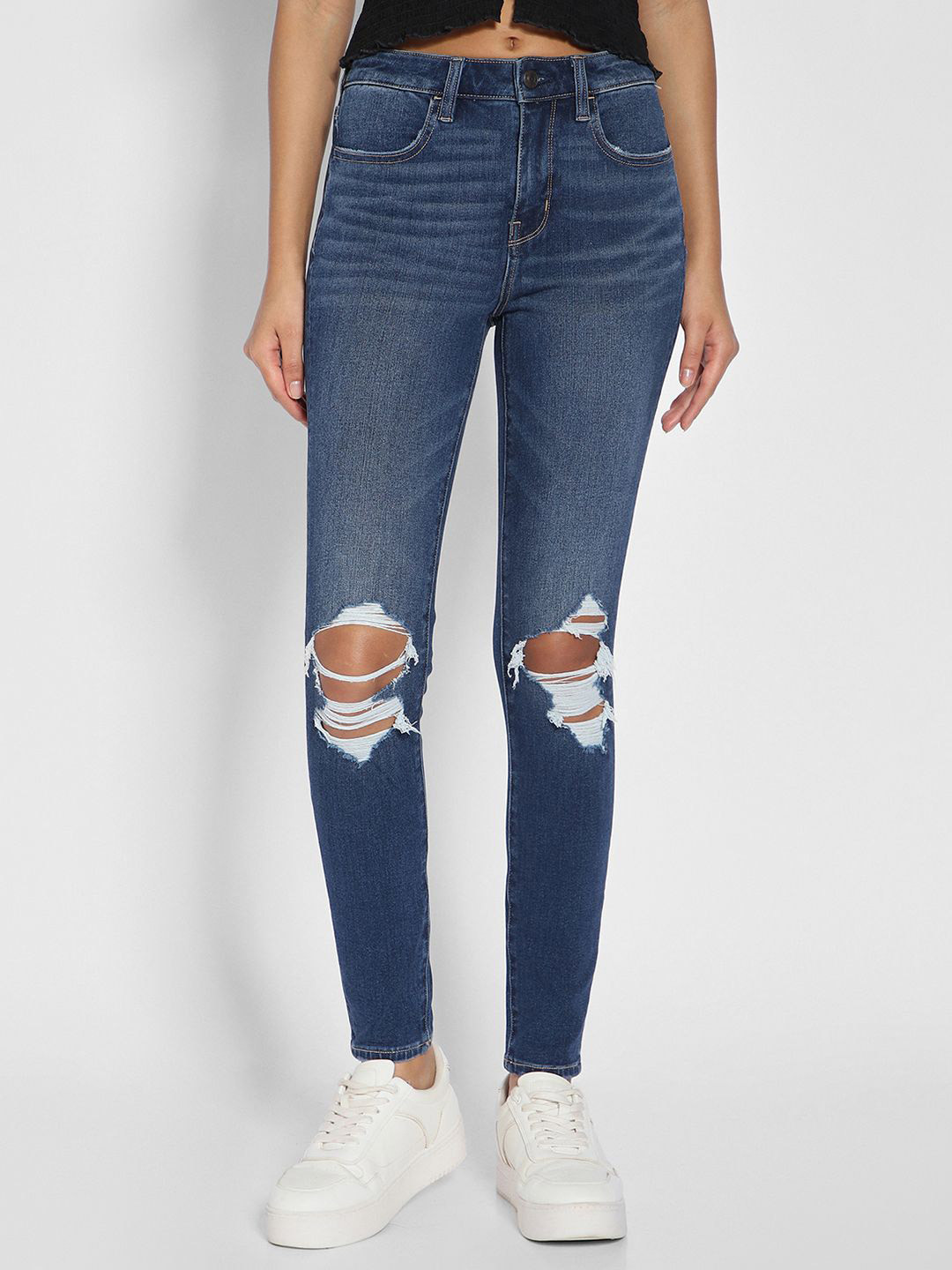 AMERICAN EAGLE OUTFITTERS Women Slim Fit Slash Knee High-Waist Faded Jeans