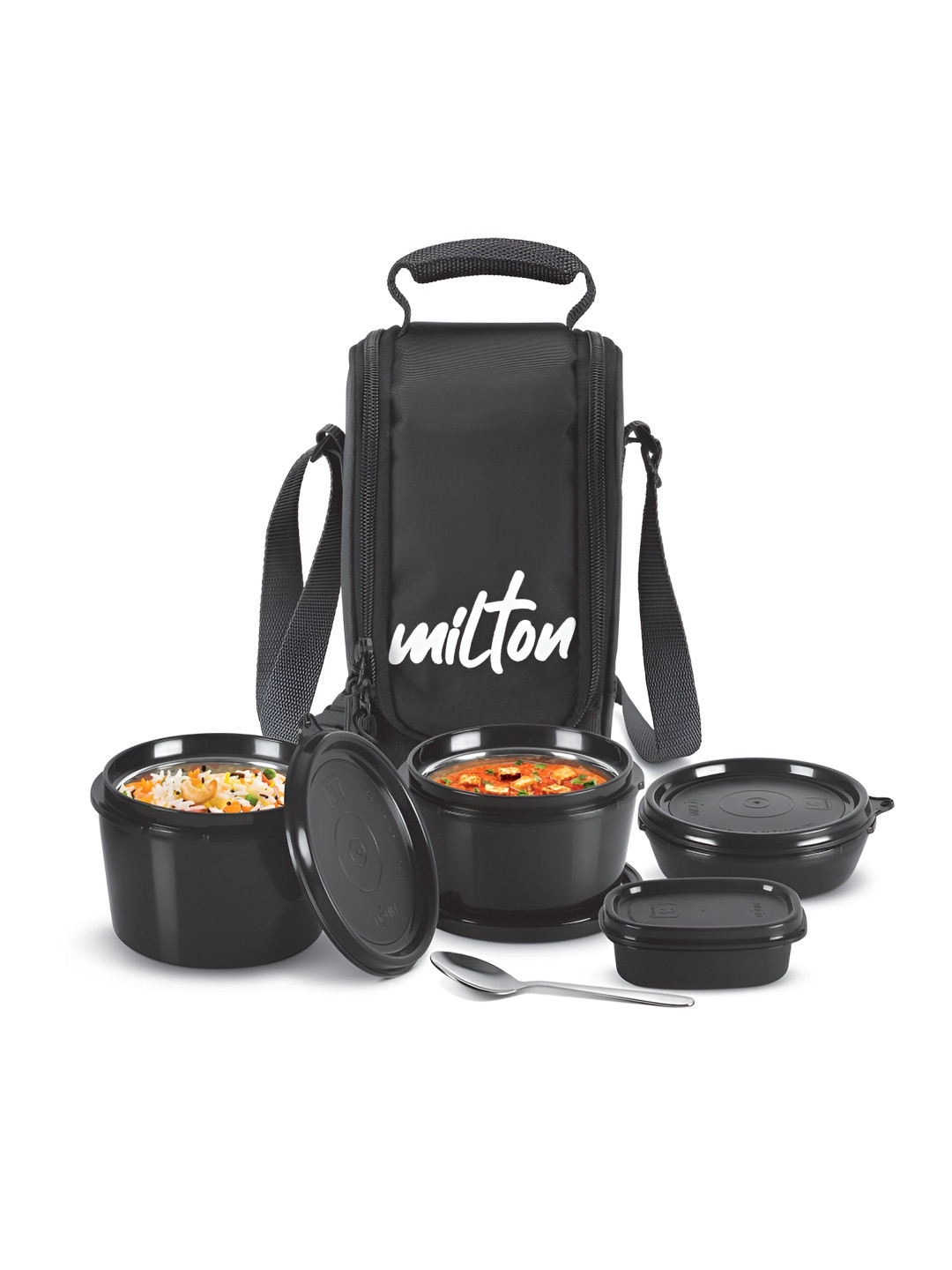 Milton Pro Munch Black 3 Pieces Stainless Steel Lunch Boxes With Bag