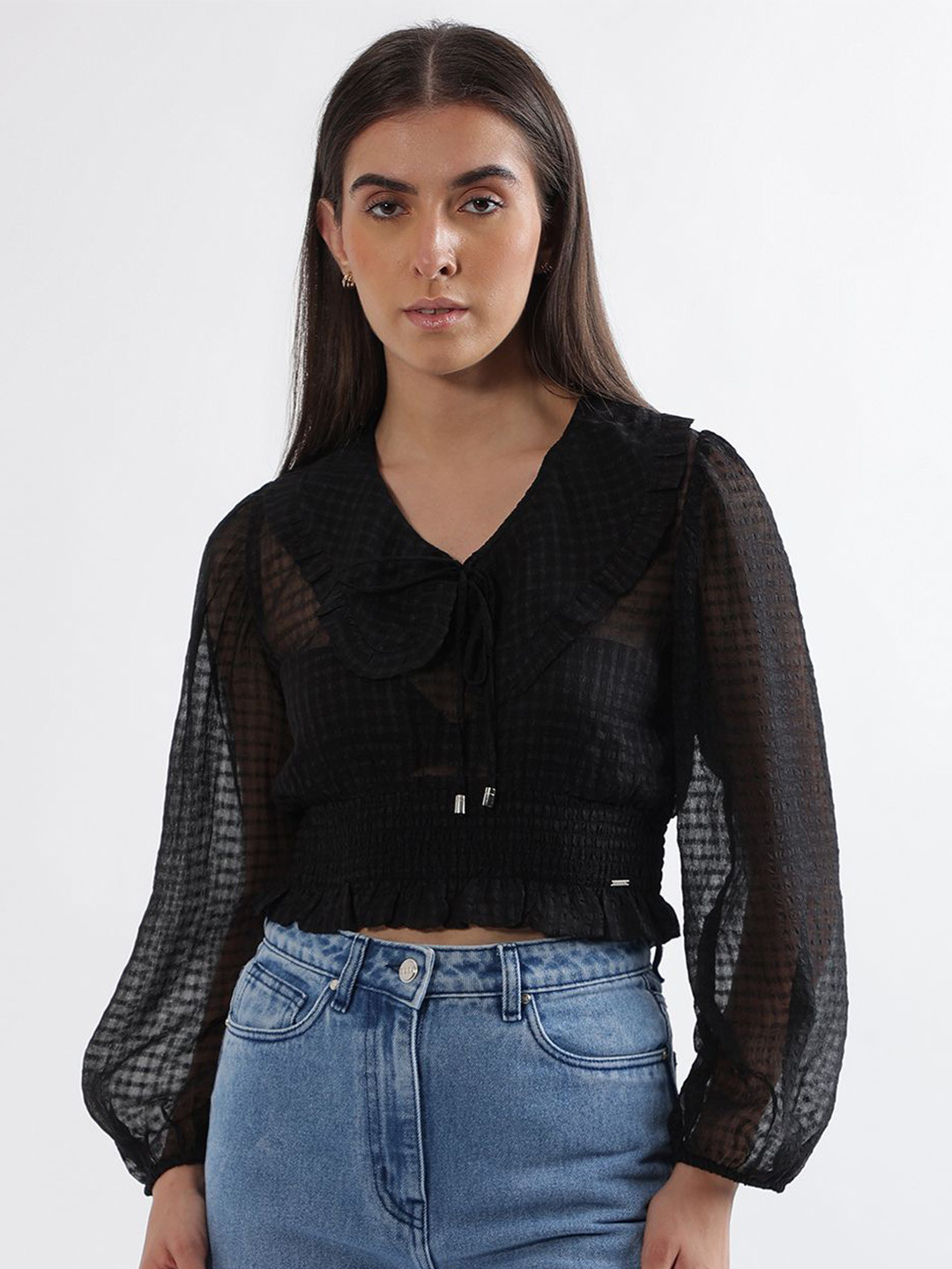 ELLE Women Solid Peter Pan Collar Top