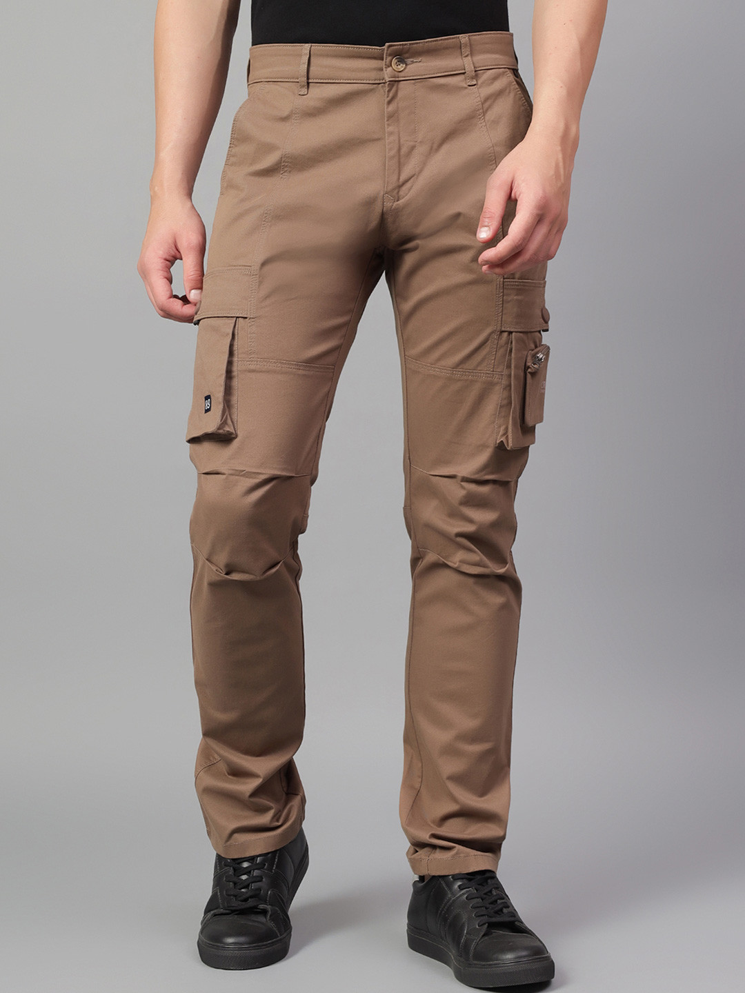 Cantabil Men Brown Solid Full Length Cargos Trousers