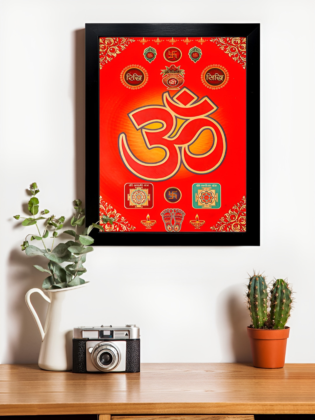 Hawai Black & Red Om Printed Wooden Wall Photo Frame