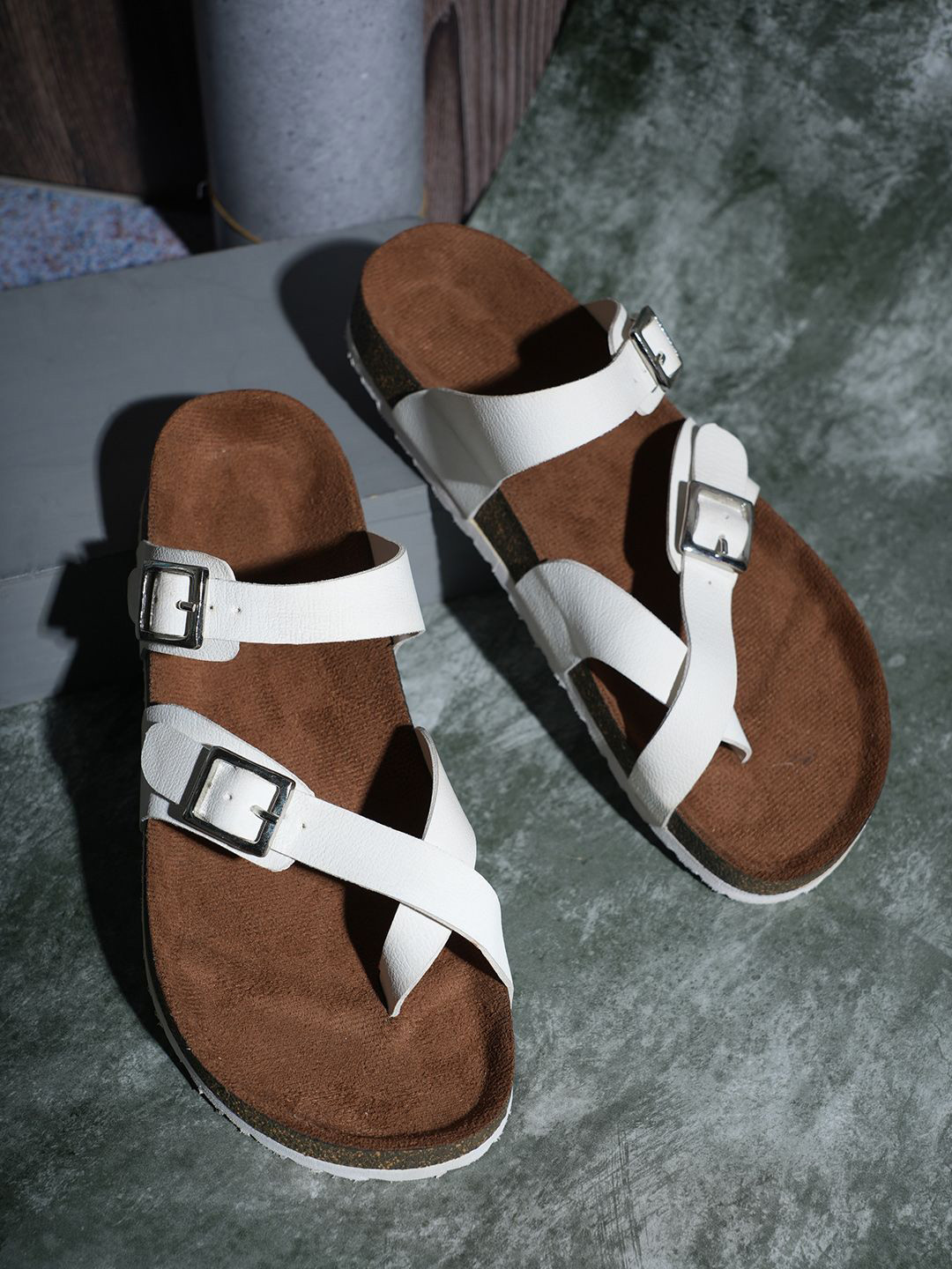 MOZAFIA Women Buckled Open Toe Casual Flats