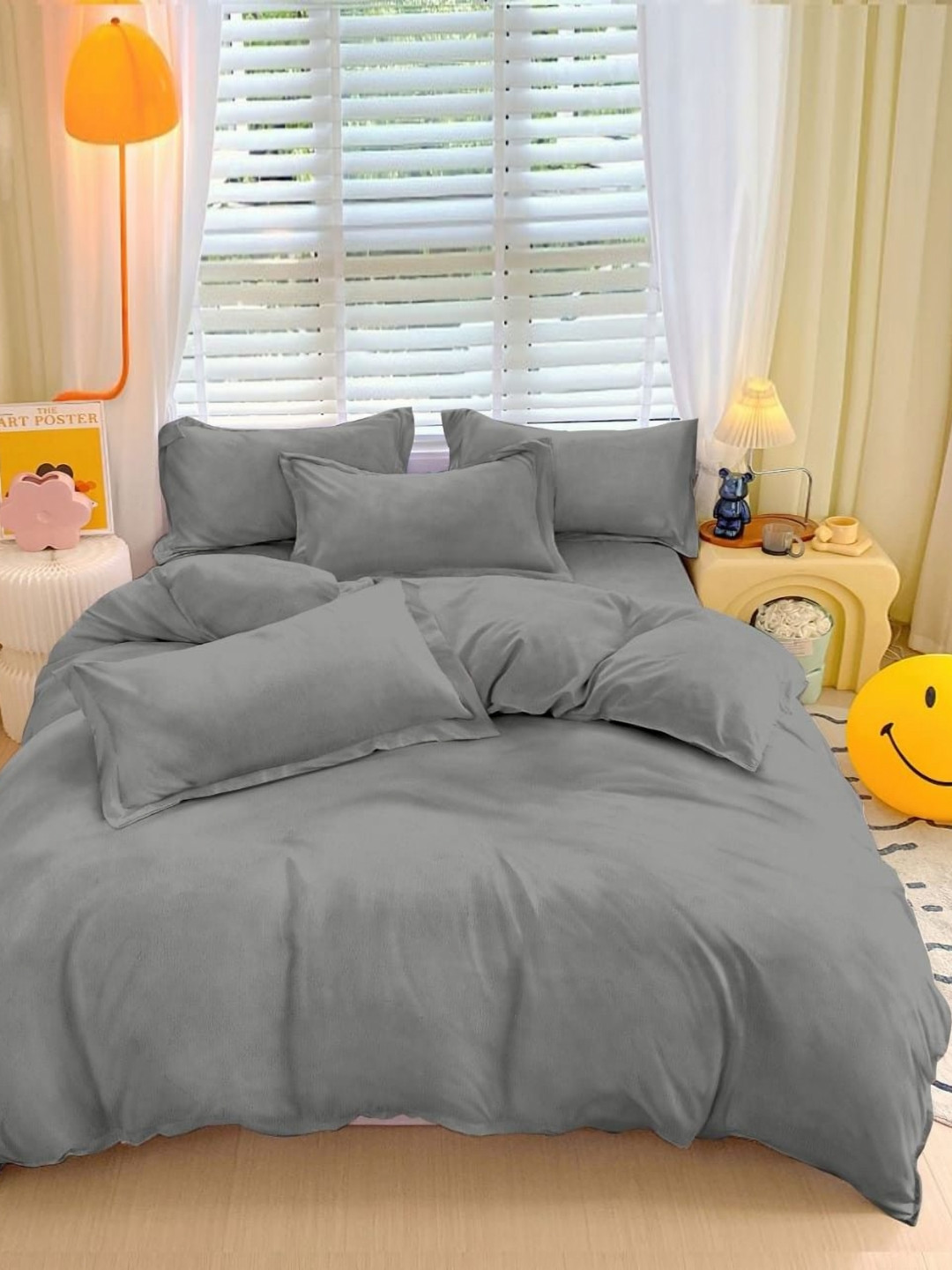 BREVARD Fitted_Fleno_Dbs Grey Wool Breathable 260 TC Fitted Queen Superfine Bedsheet with 2 Pillow Covers-100 x 90 inches