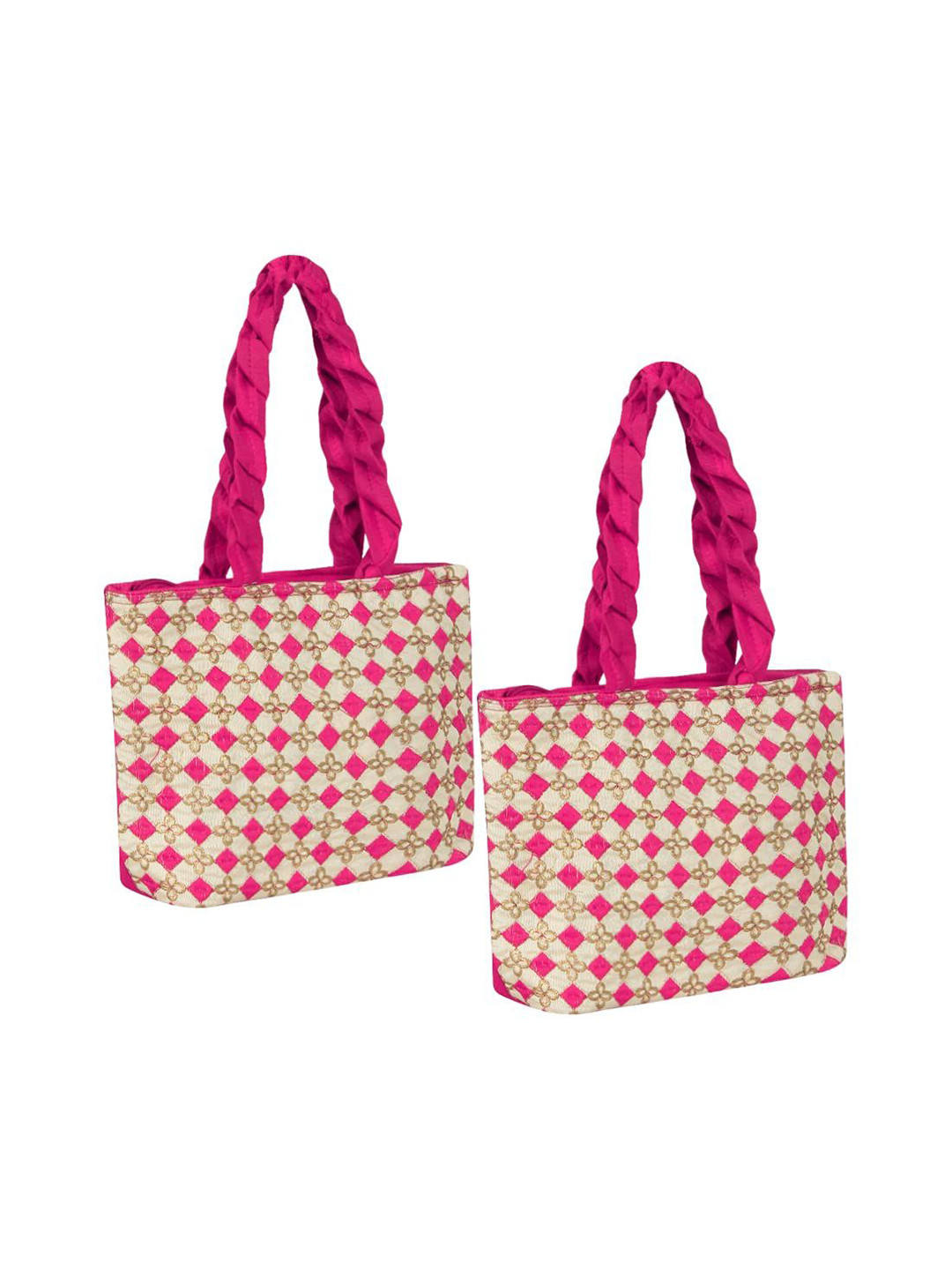 prettykrafts 2-Pcs Checked Printed  Handheld Bag