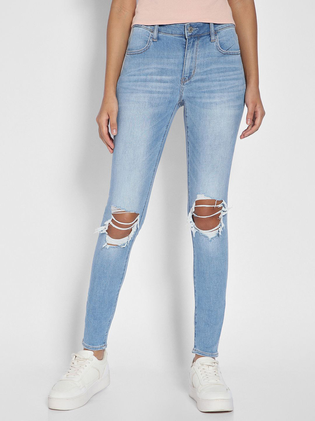 AMERICAN EAGLE OUTFITTERS Women Light Fade Slim Fit Mildly Distressed  Jeans