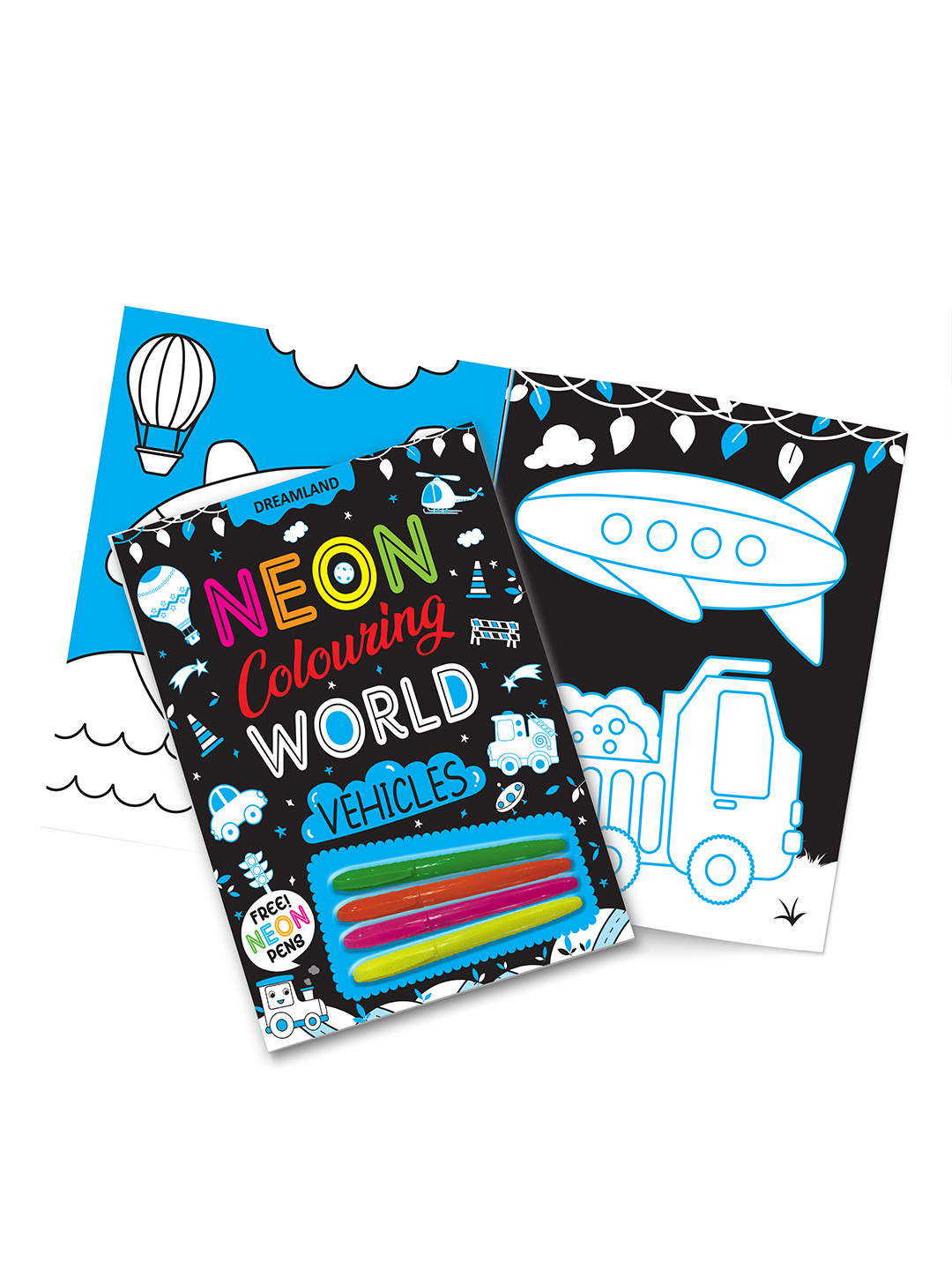 Dreamland Vehicles Neon Colouring World Book for Kids Aged 4 to 7 years with Neon Pens