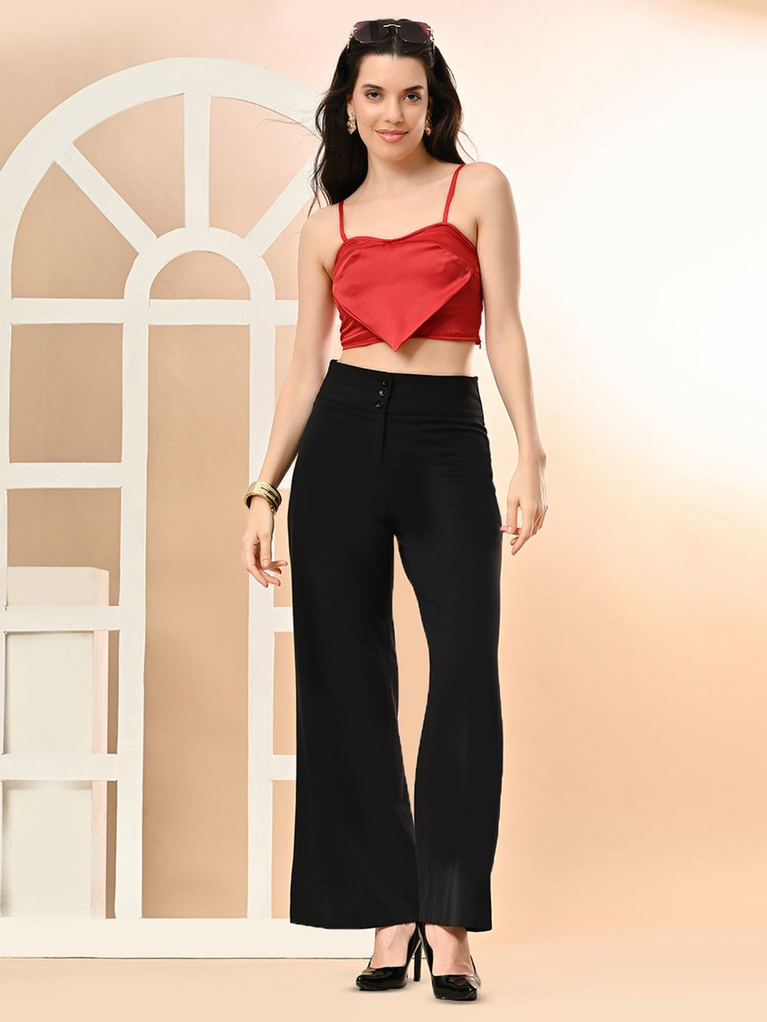 Fuchsia Women Red Solid Sweetheart Neck Top