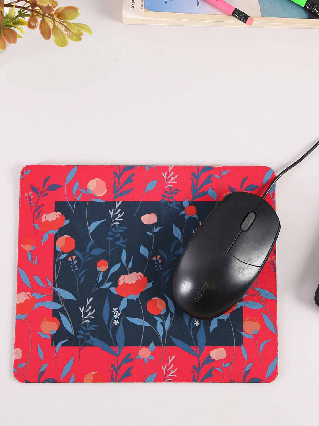 PENTADECO Red & Black Floral Printed Square Shaped Note Pad Stationery