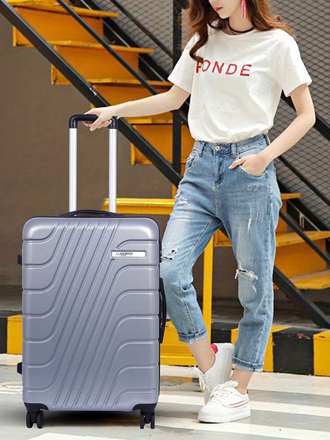 Luggero Unisex Eternal Textured Hard Sided 360-Degree Rotation Cabin Trolley Bag