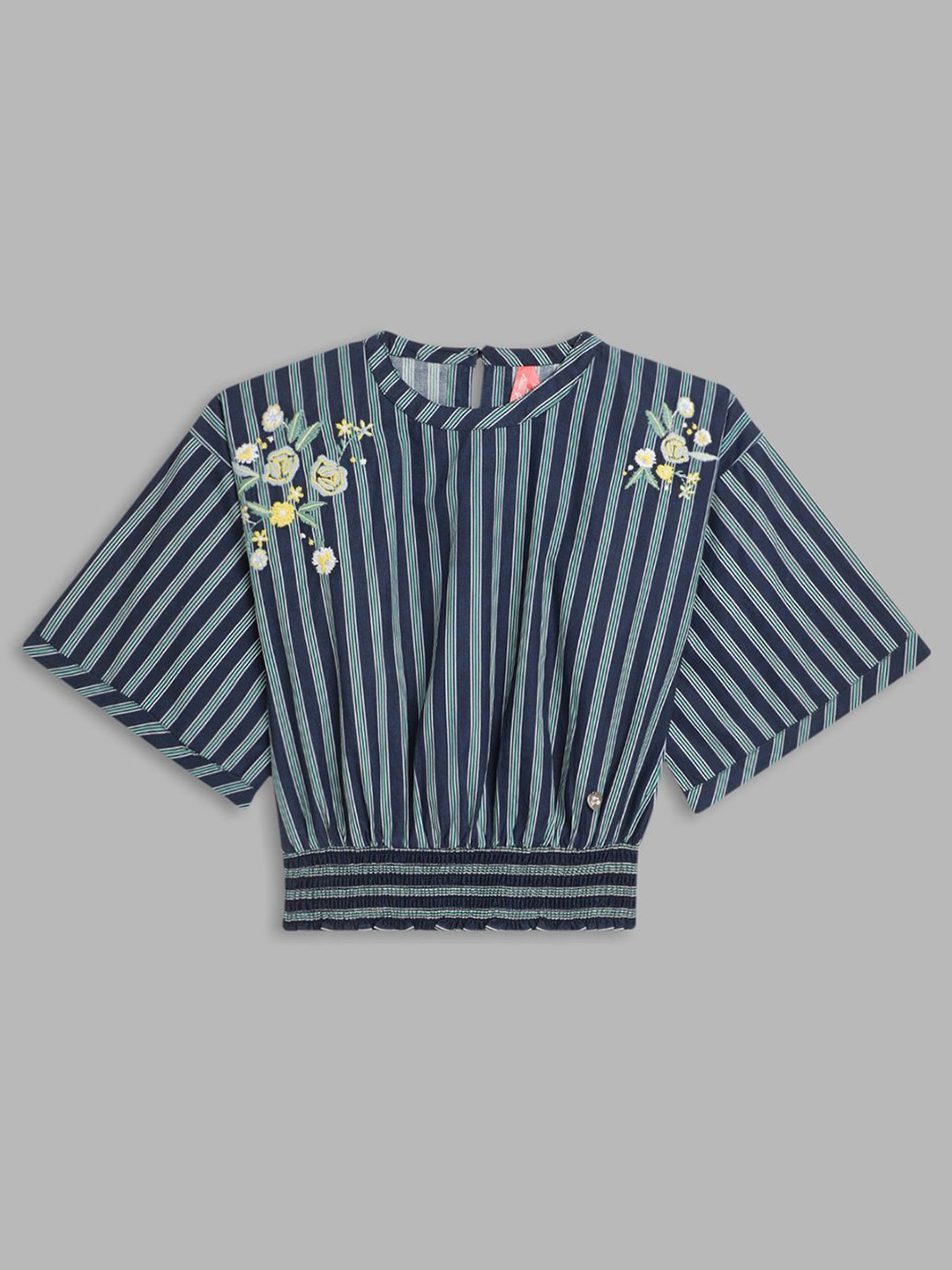 Blue Giraffe Girls Vertical Striped Round Neck Cotton Top