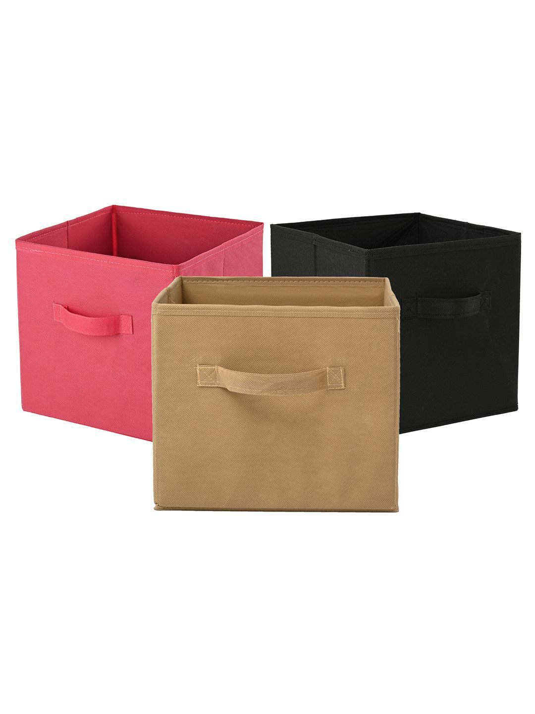 Kuber Industries Pink 3 Pieces Multi-Utility Square Shape Storage Organisers
