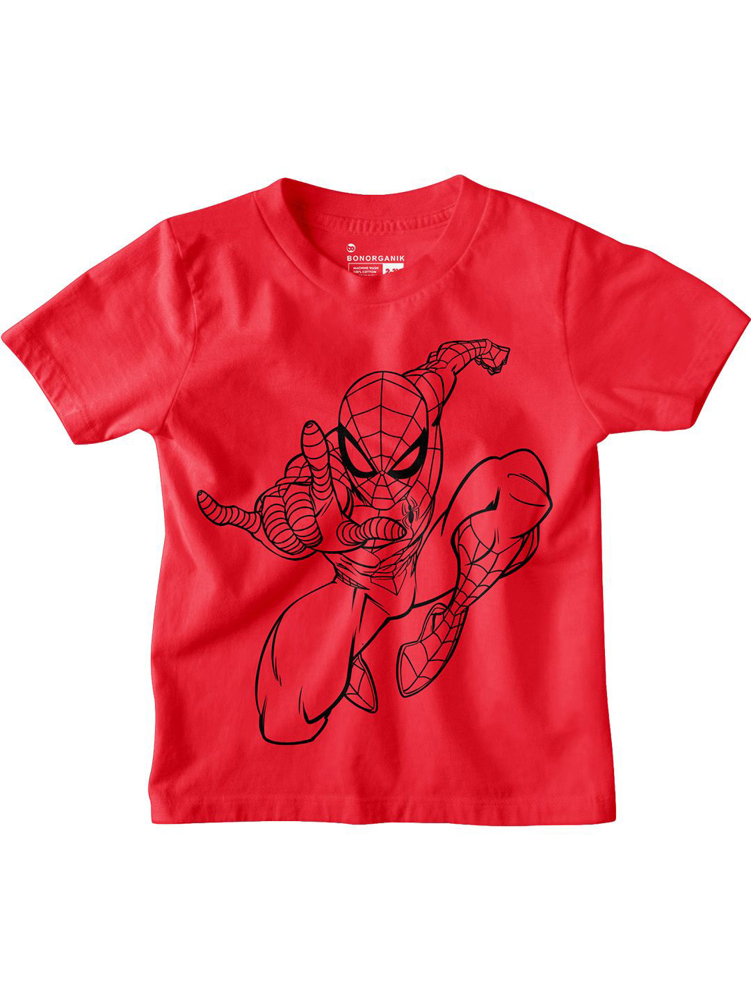 BonOrganik Boys Spiderman Graphic Printed Round Neck Cotton T-shirt