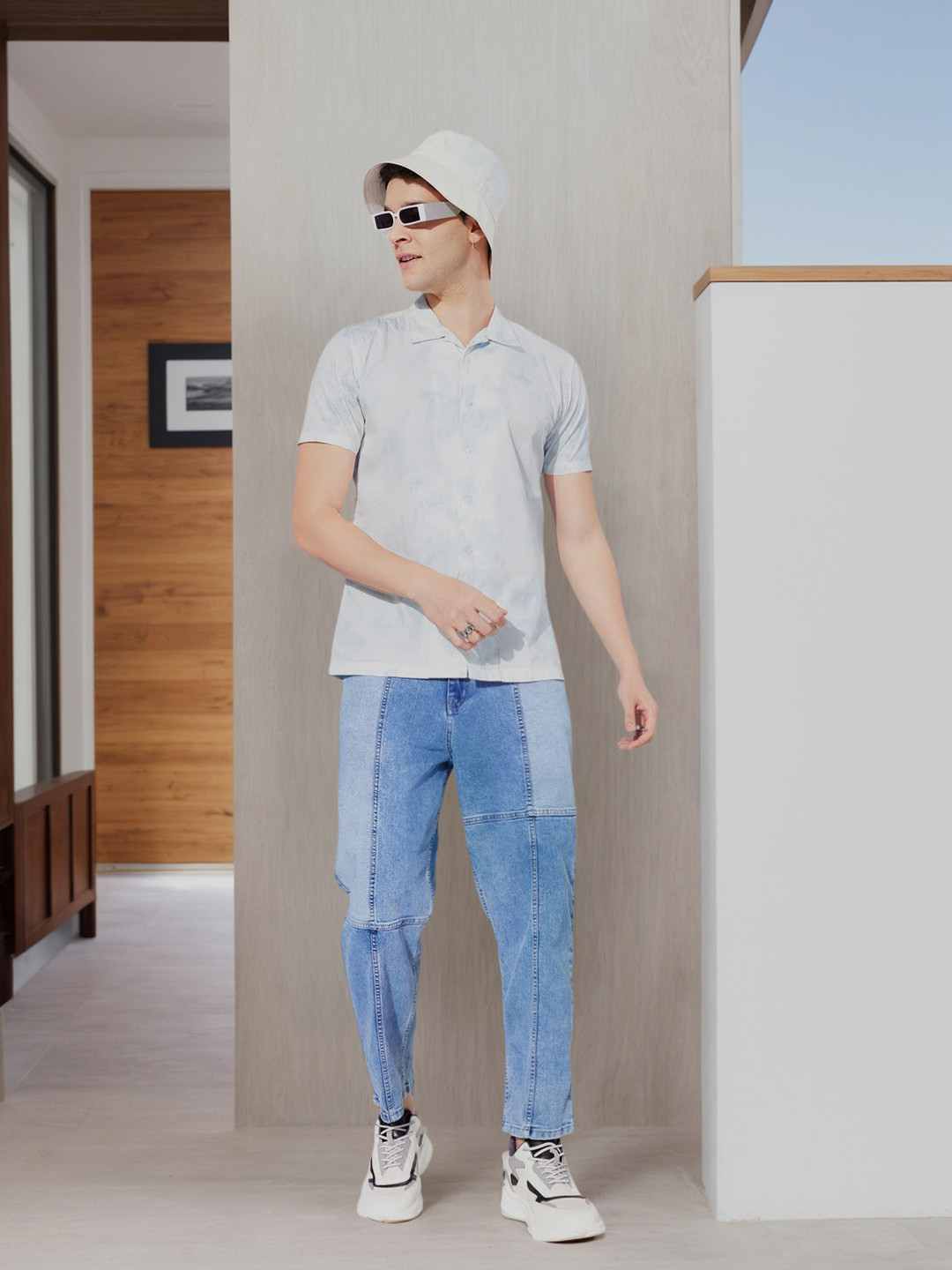 Mast & Harbour Shady Blue Pure Cotton Tie & Dye Vacay Tied Up Bucolic Effects Shirt