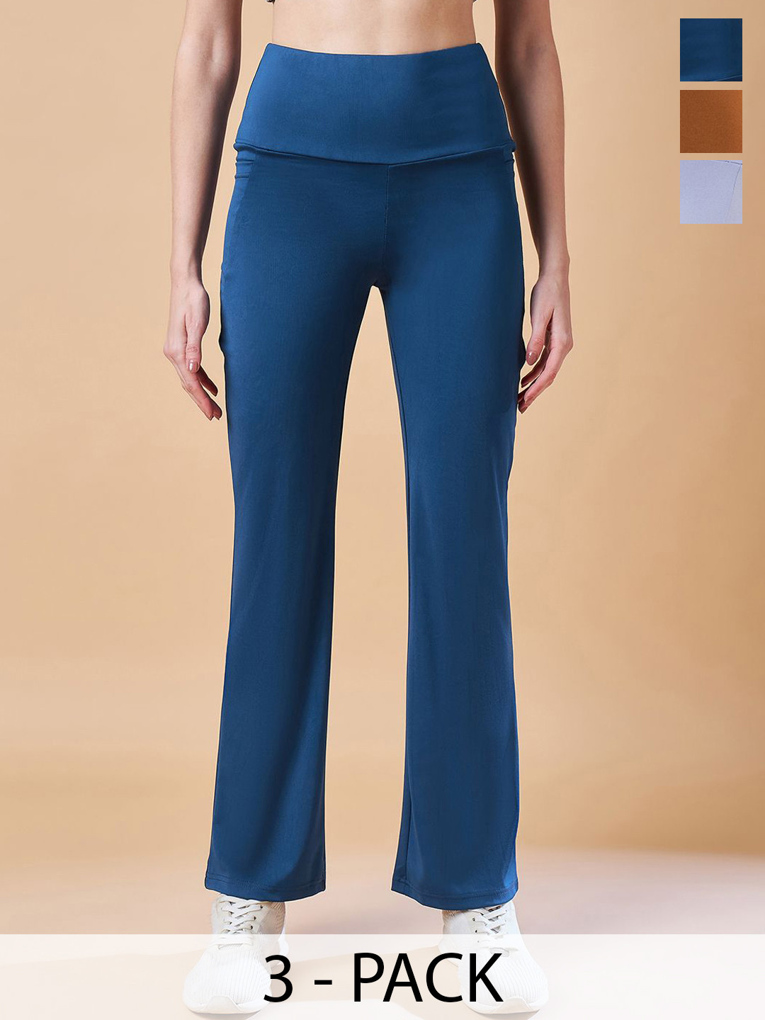 COLOR CAPITAL Women Pack Of 3 Flared Panel Gym Tights