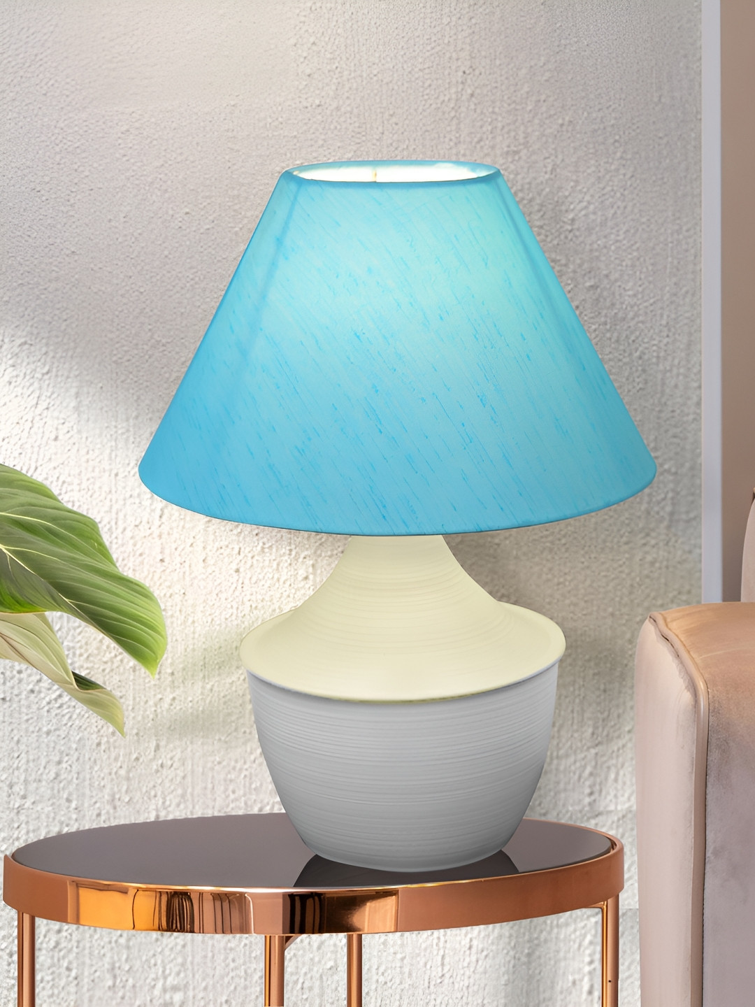 Homesake Turquoise Blue Metal Contemporary Frustum Shaped Table Lamp