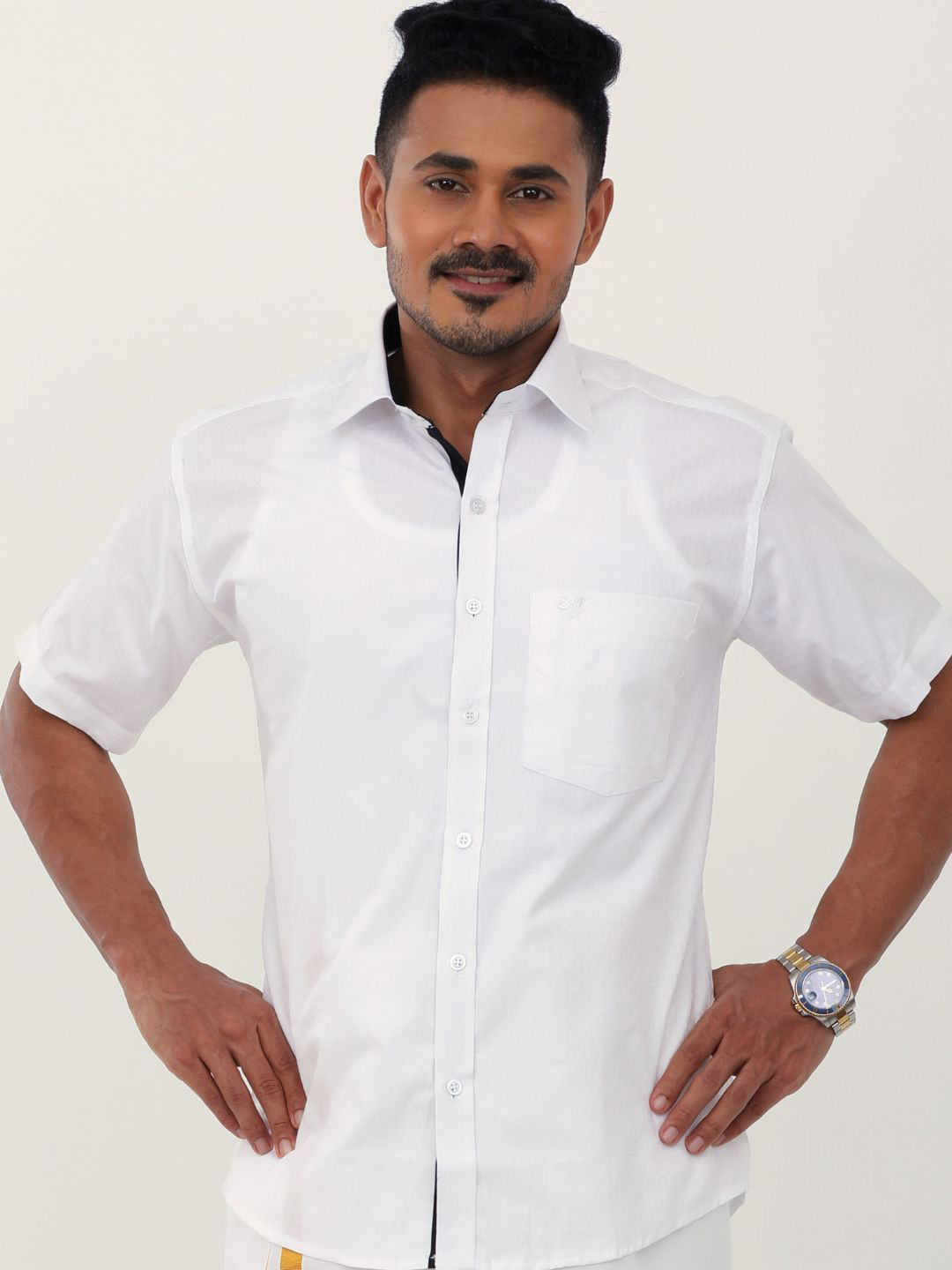 Ethazh Men Spread Collar Solid Cotton Formal Shirt