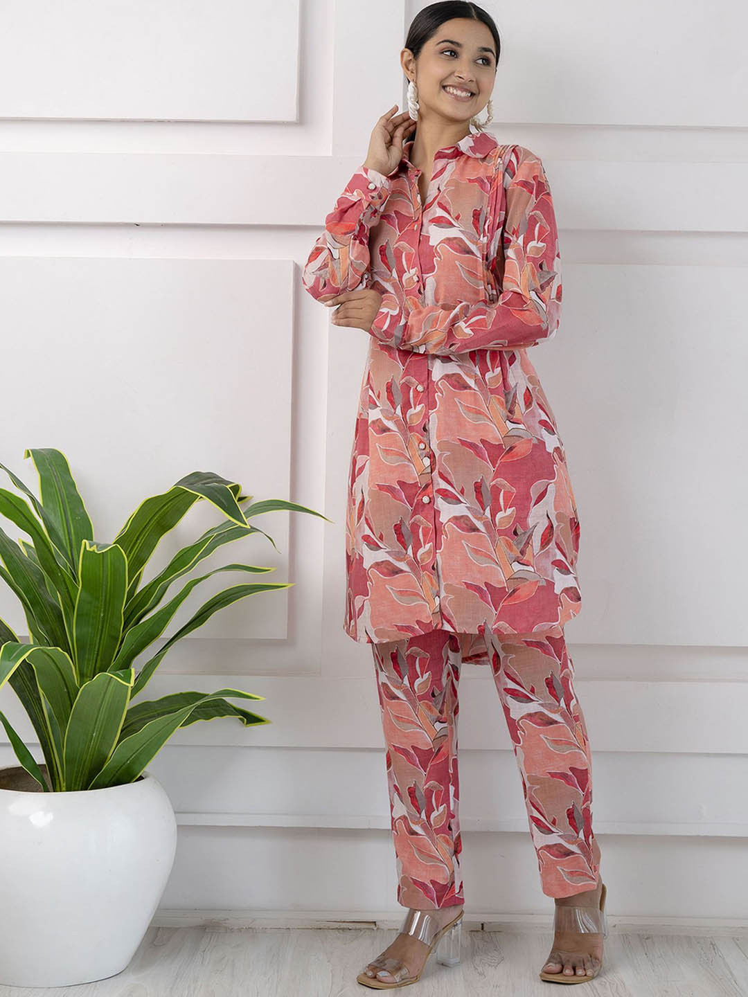 VASVI Printed Shirt Collar Linen Top & Trouser Co-Ords