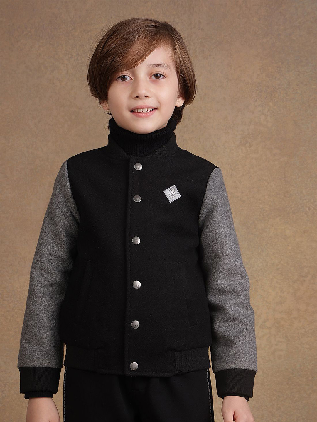 One Friday Boys Stand Collar Solid Casual Open Front Jacket