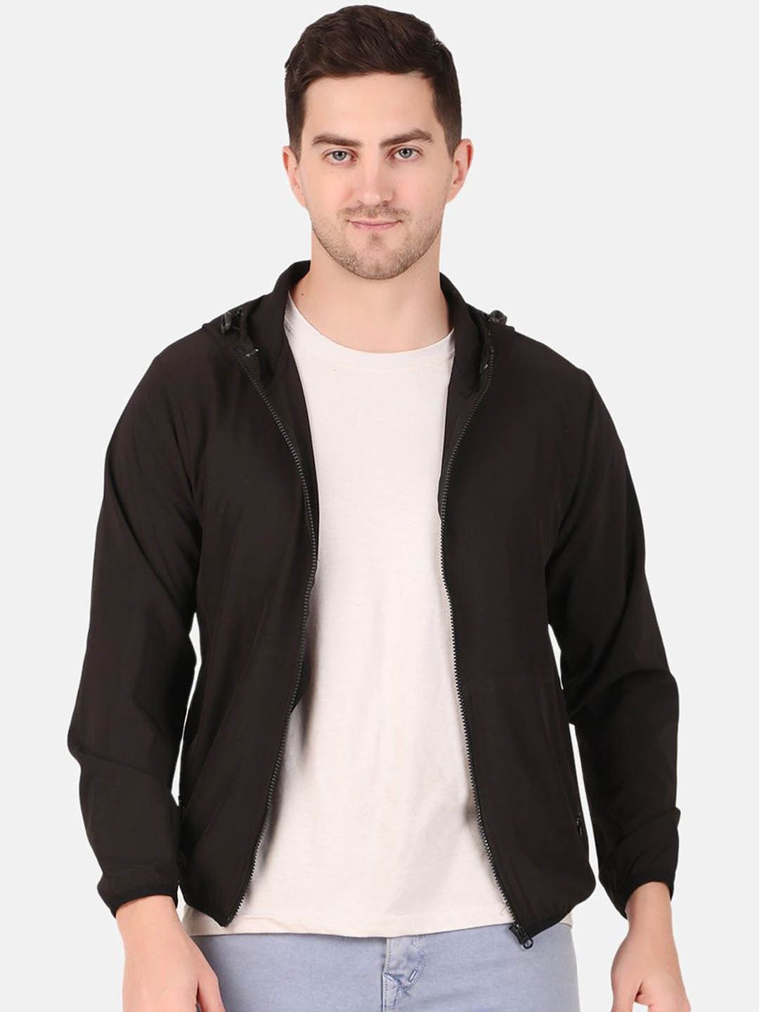 WELL QUALITY Men Hooded Solid Casual Bomber Jacket
