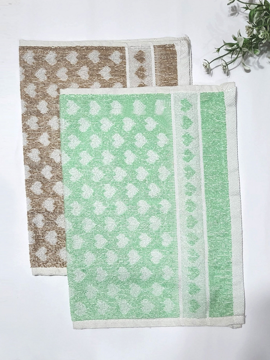 ANA 2-Pcs Brown & Green 2 Pieces Printed 300 GSM Cotton Hand Towels