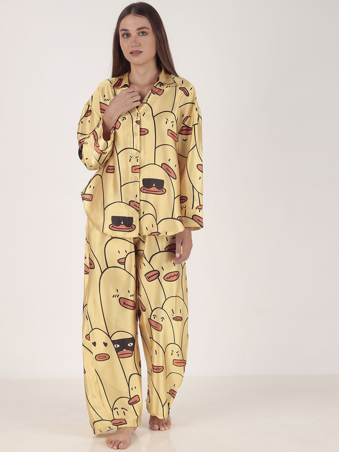 Masha Women Psyducky Oversized Satin Night Suit