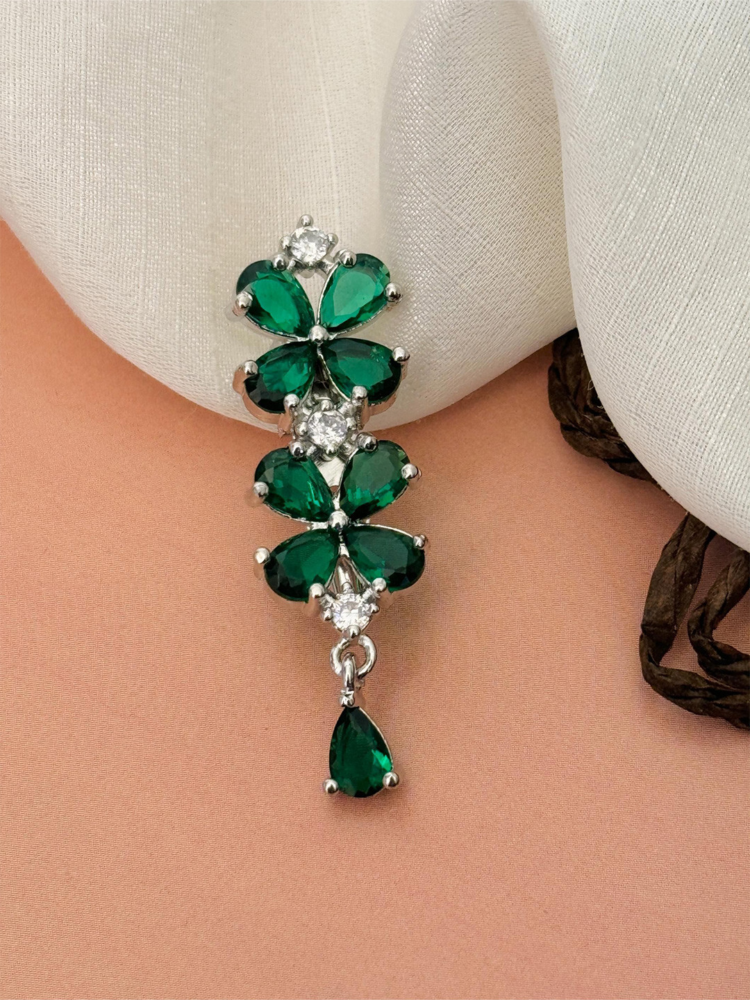 ABDESIGNS Silver Plated American Diamond Saree Clip Saree Accessories