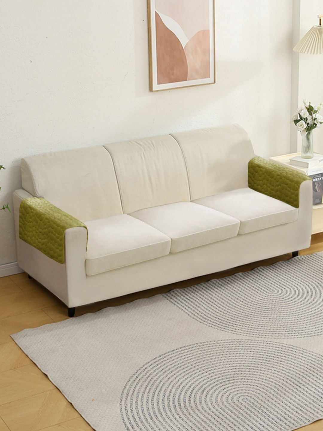 HOKIPO Green Set Of 2 Pebble Milk Velvet Sofa Armrest Cover