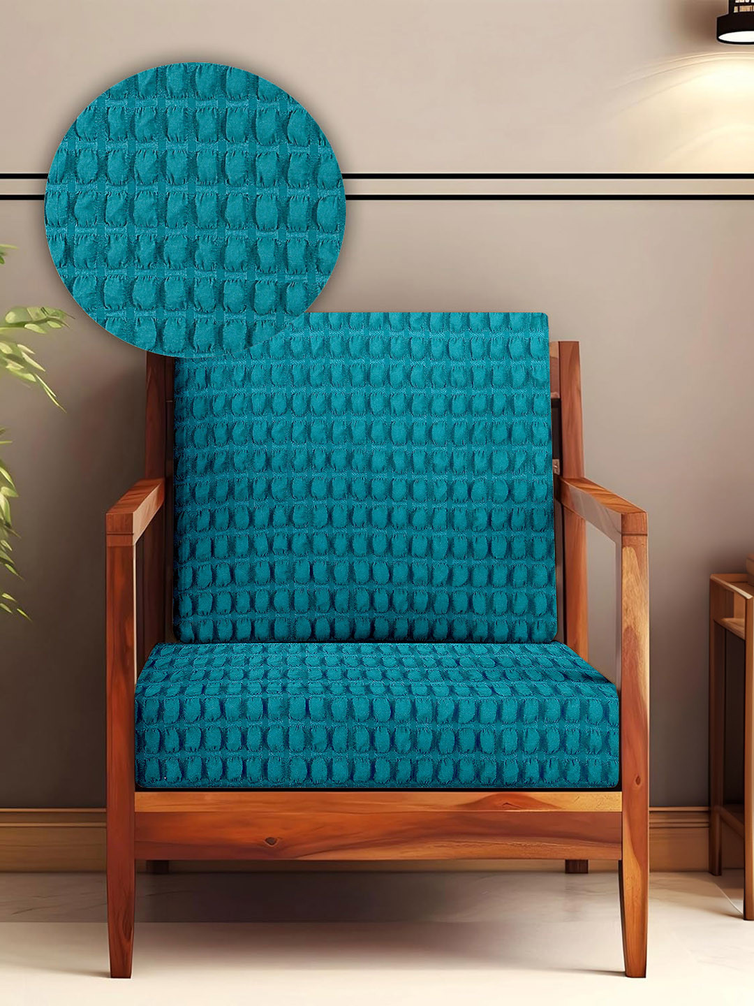 Cortina Teal Blue 2 Pieces Self Design Textured Stretchable Sofa Pad