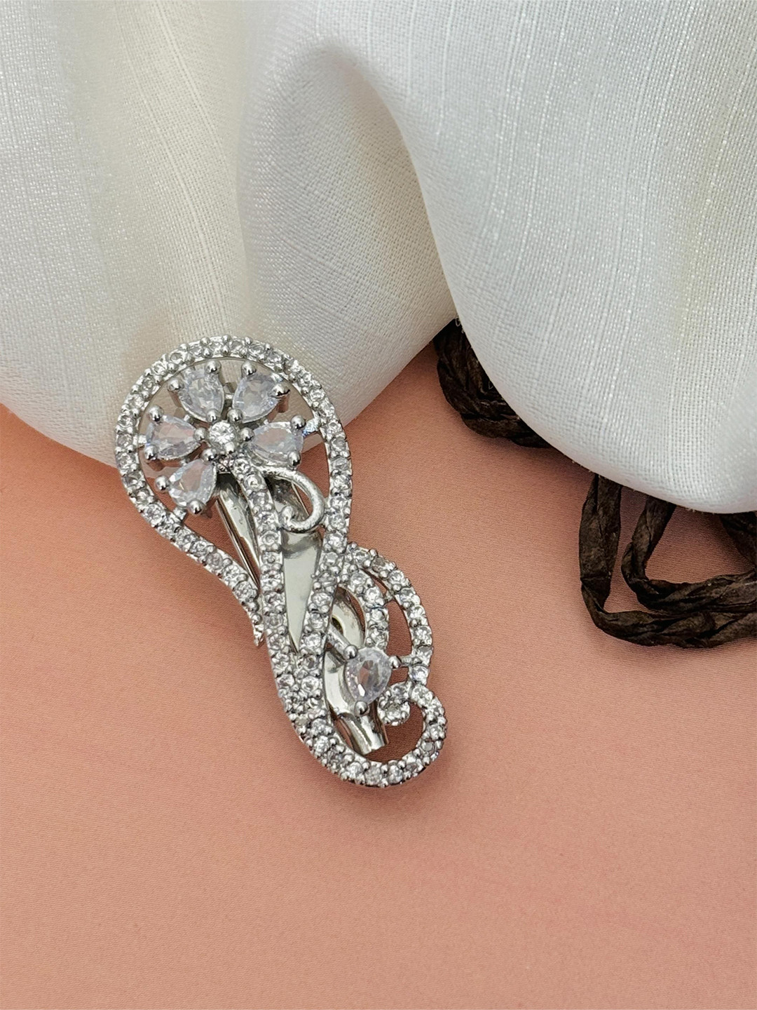 ABDESIGNS Silver Plated American Diamond Saree Clip Accessories