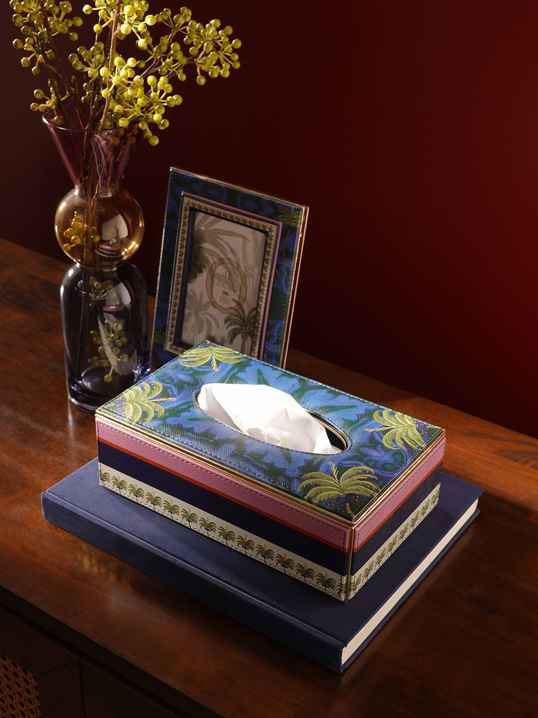 Pure Home and Living Blue & Green Printed Tissue Box