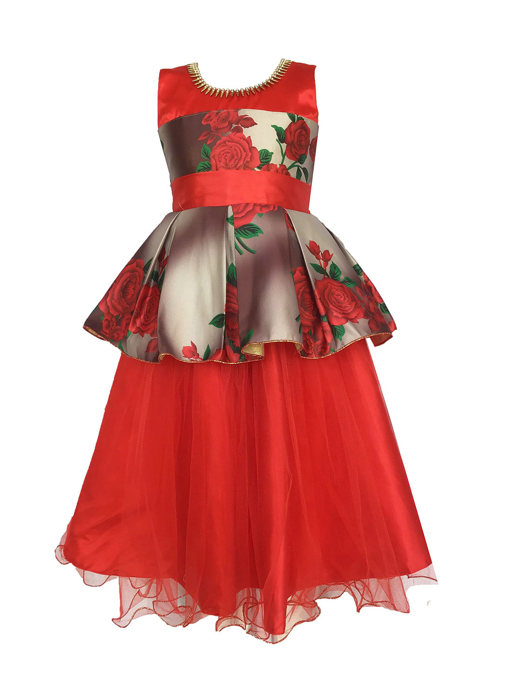 BAESD Girls Embellished Round Neck Net Gown Dress