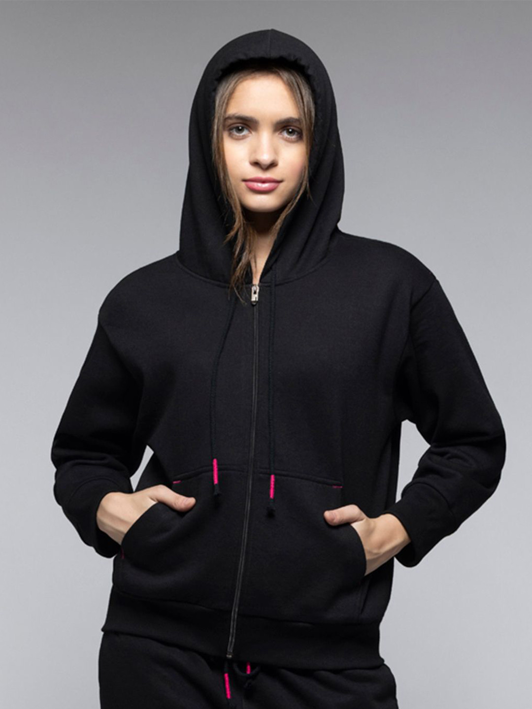 SHAYE Women Hooded Solid Fleece Casual Bomber Jacket