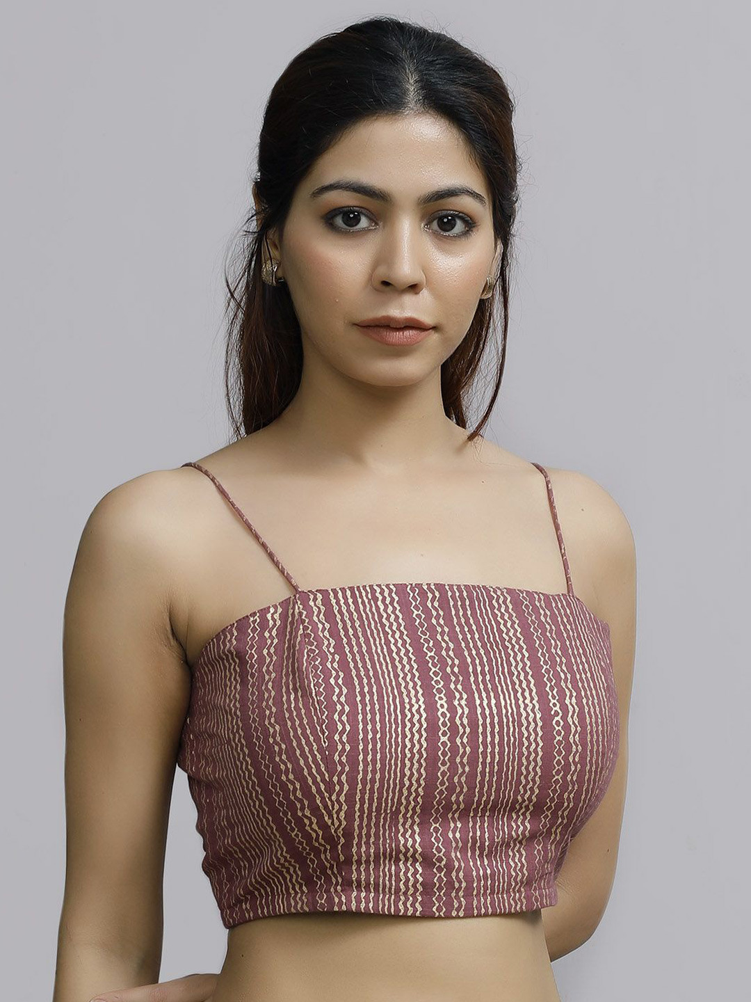 TJORI Women Cotton Shoulder Straps Crop Fitted Top