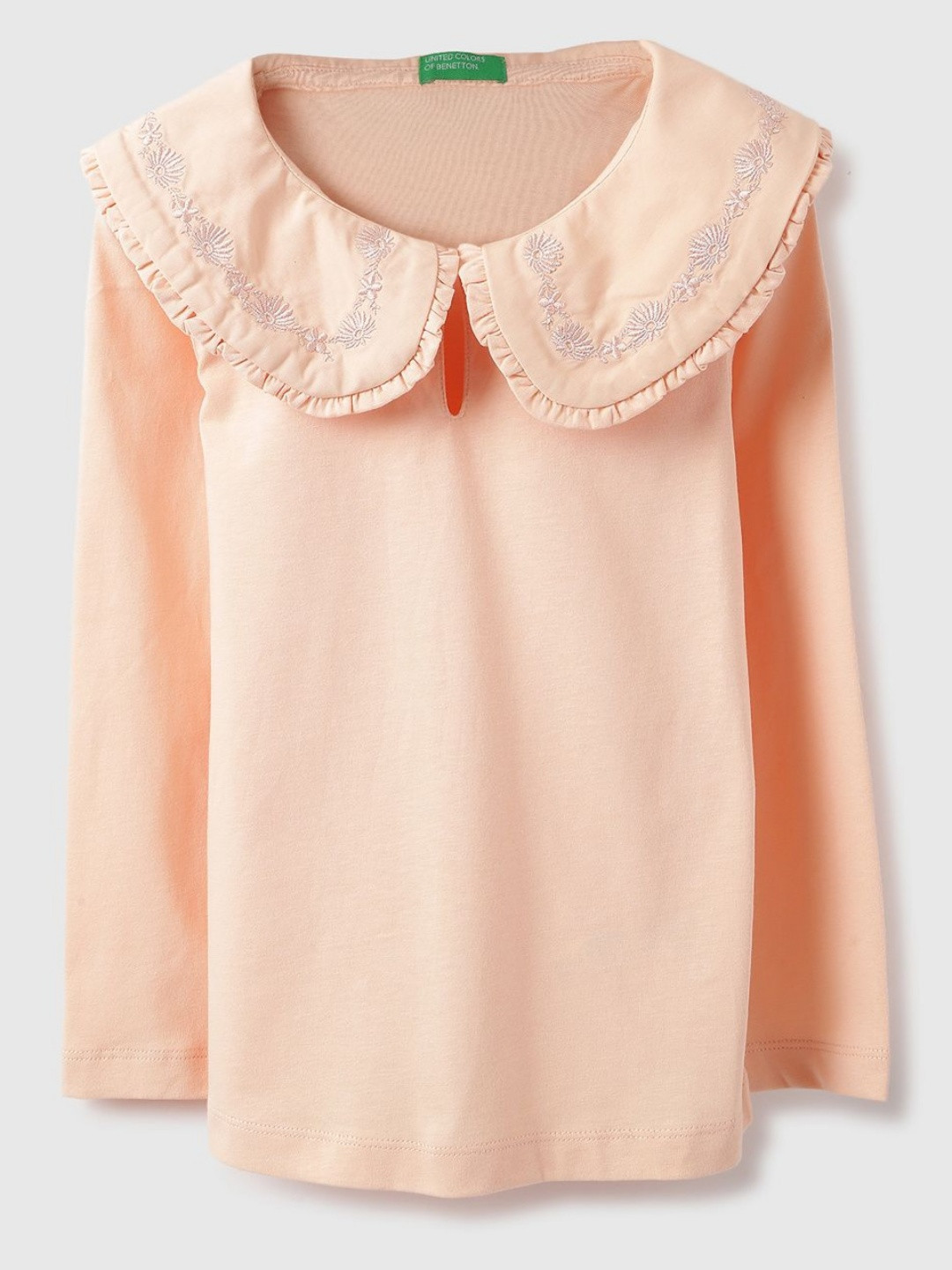 United Colors of Benetton Girls Peter Pan Collar Pure Cotton Raw Edge T-shirt