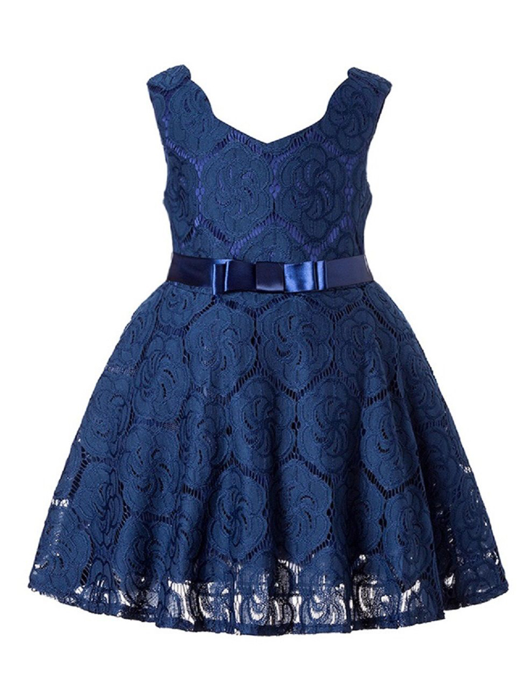 Wish little Girls Lace Self Design Fit and Flare Dress
