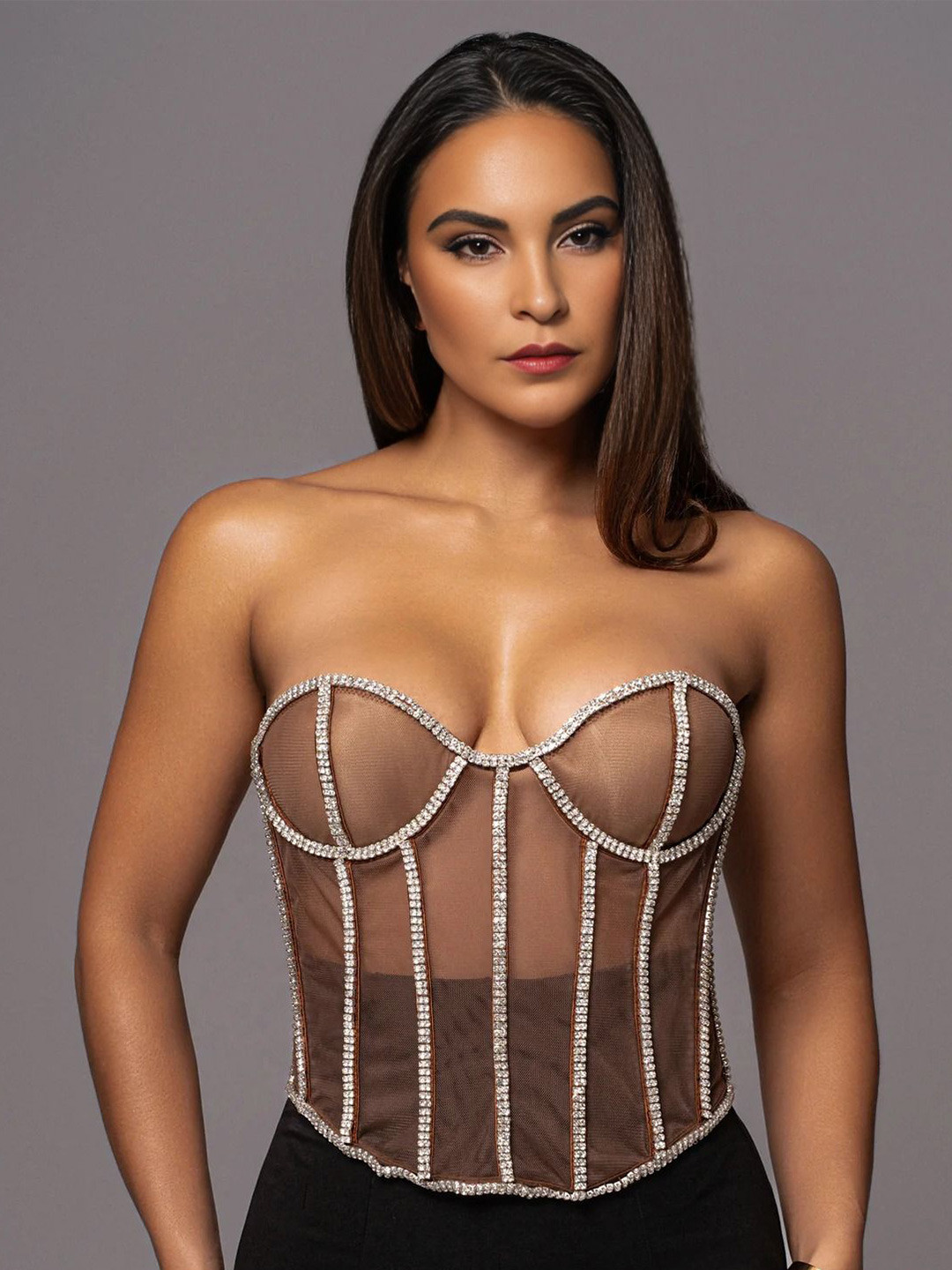 Bee Boe Women Stellar Rhinestone Dark Corset Top