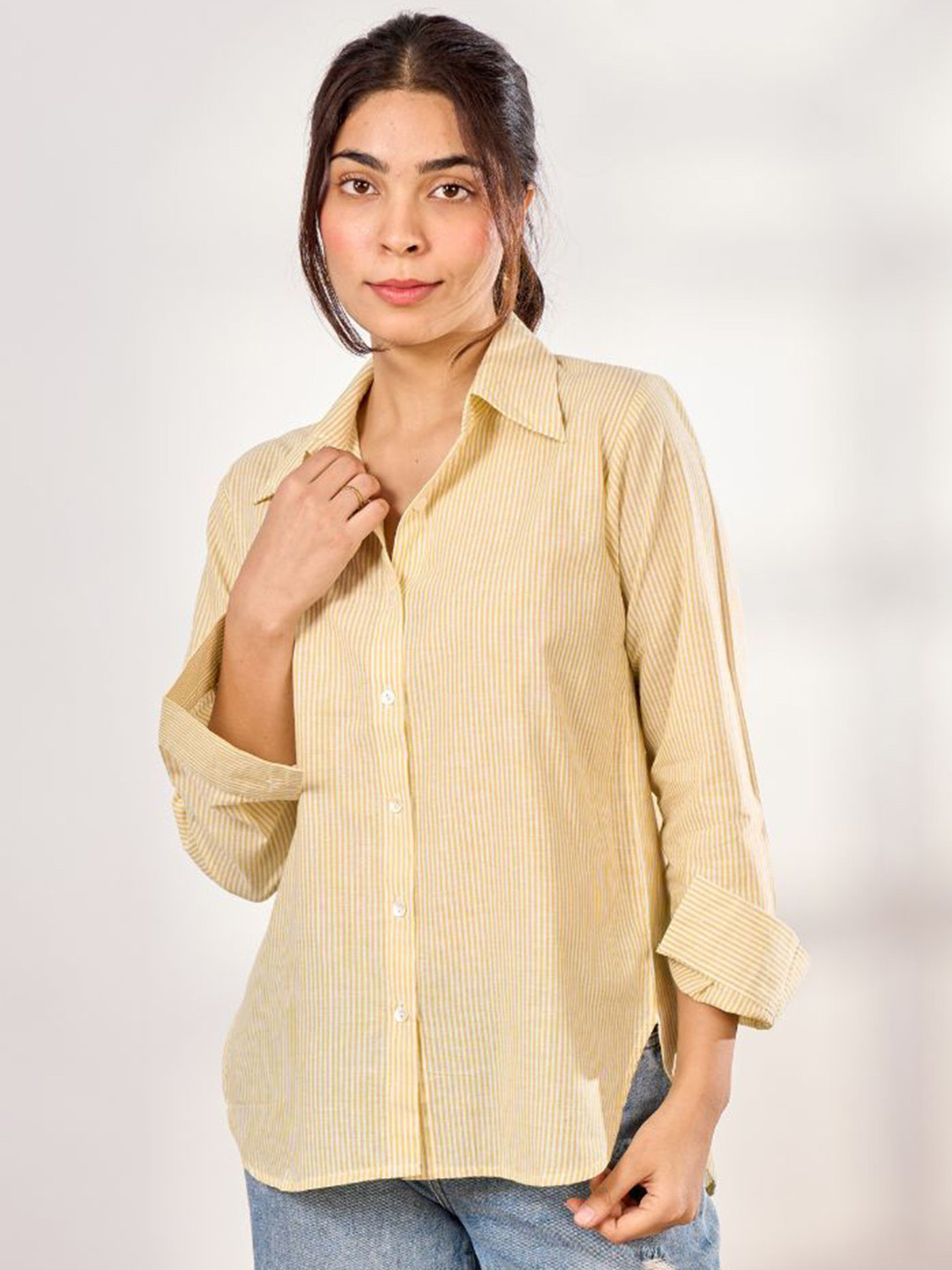 Minimul Women Cotton Vertical Striped Casual Shirt