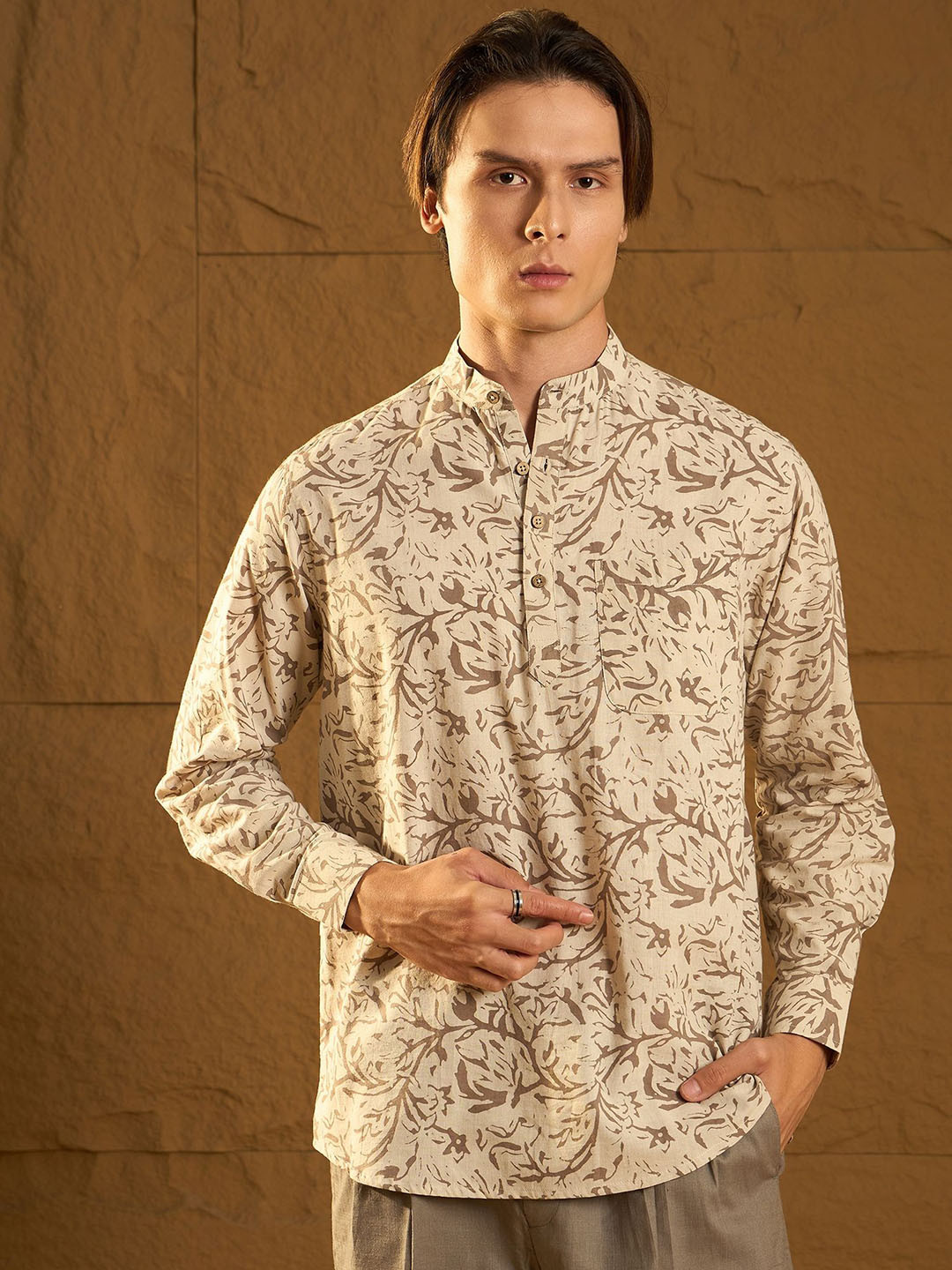 DENNISON Men Pure Cotton Floral Printed Short Casual Kurta