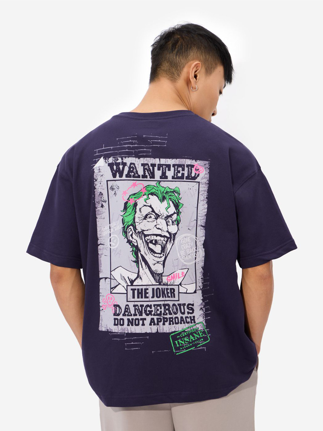The Souled Store Men Joker Graphic Printed Round Neck Cotton Oversized T-shirt