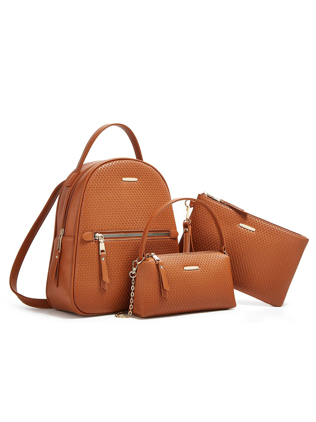 RAVE Women Textured PU Backpack With Sling Bag & Zip Pouch