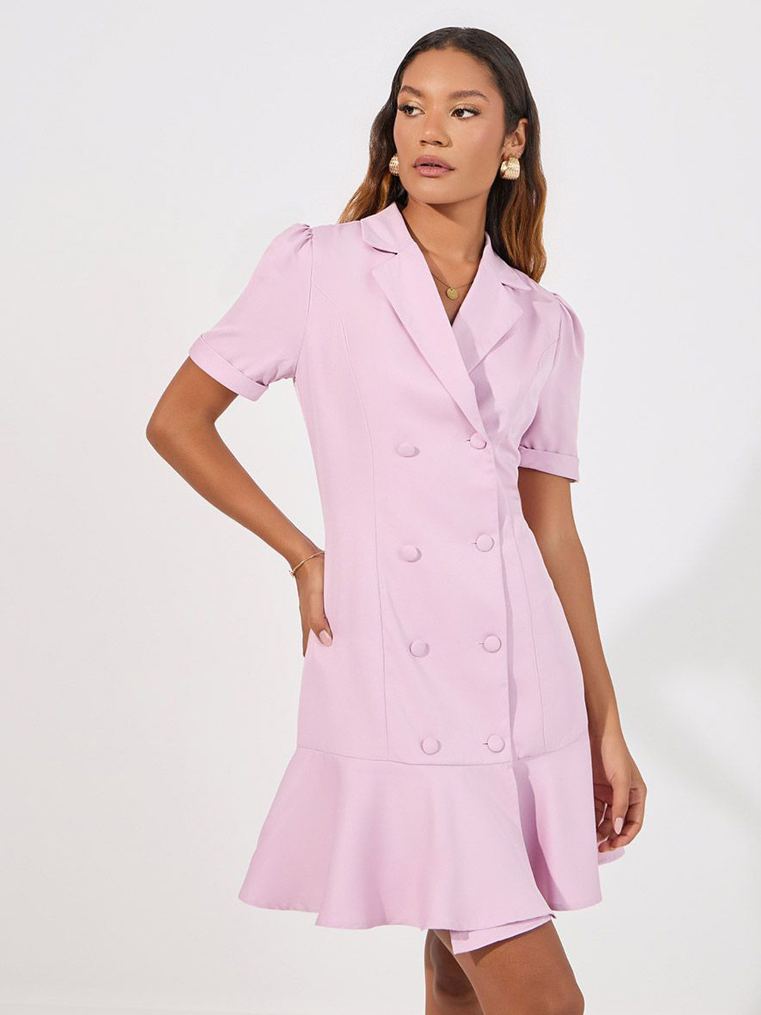 Styli Women Short Sleeve Peplum Style Mini Length Blazer Dress