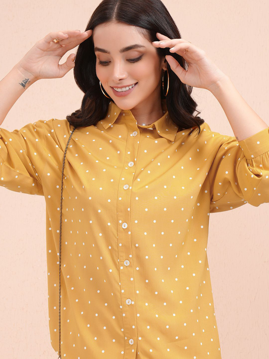 Tokyo Talkies Women Printed Drop Shoulder Button Down Oversized Shirt