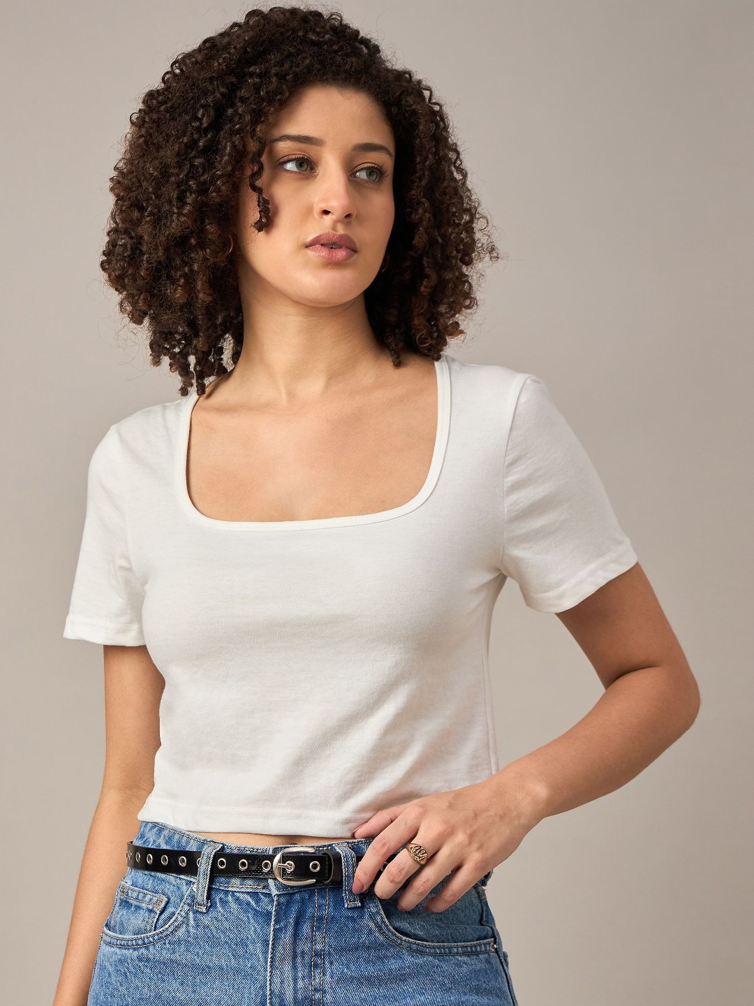 Mayra Women Solid Scoop Neck Cotton T-shirt