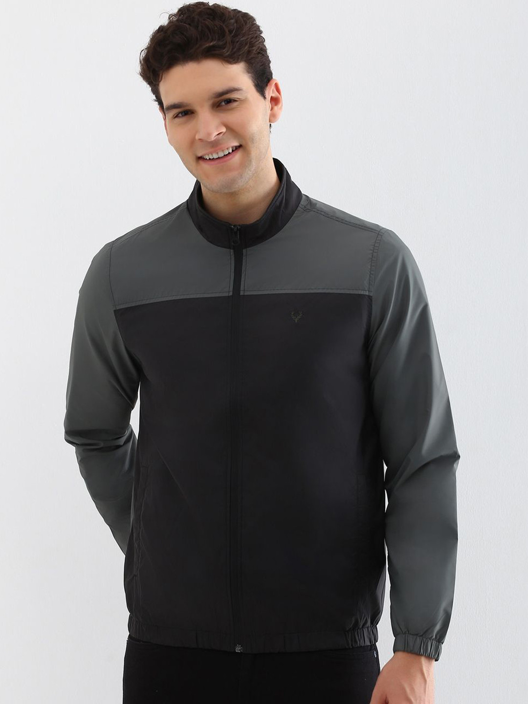 Allen Solly Men Mock Collar Colourblocked Casual Bomber Jacket