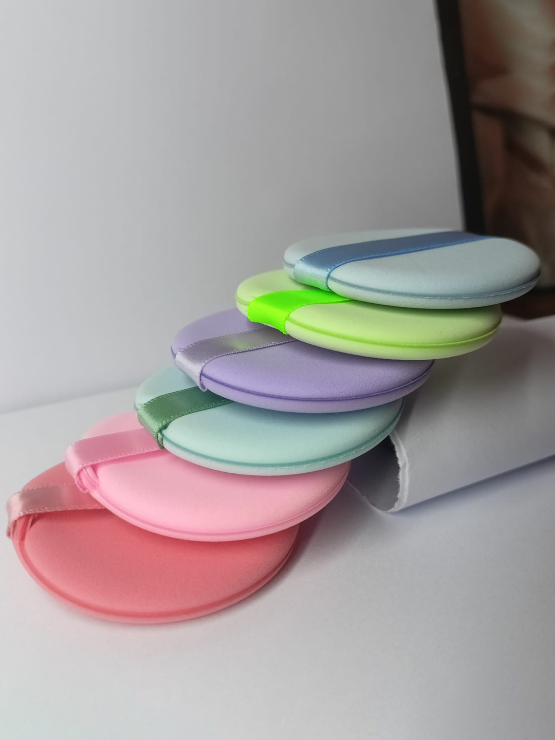 Facejewel Set Of 8 Powder Puff With Makeup Remover Pad & Triangle Puff With Box