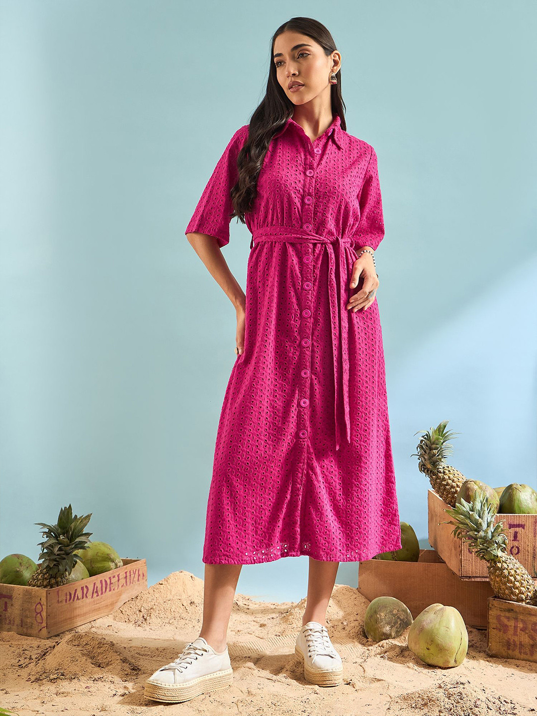 PANIT Women A-Line Cotton Shirt Style Dress