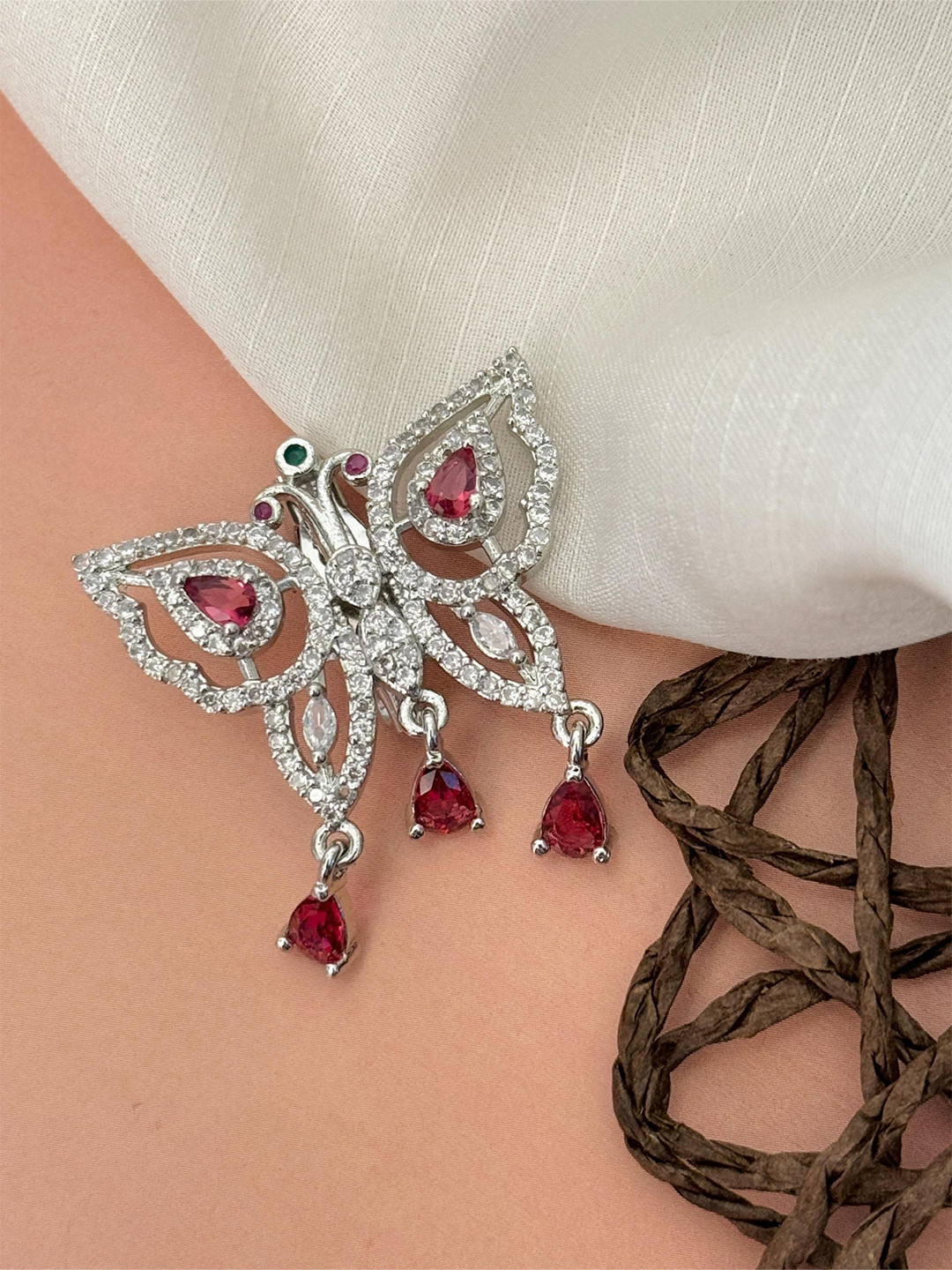 ABDESIGNS Silver Plated American Diamond Studded Saree Clip Accessories