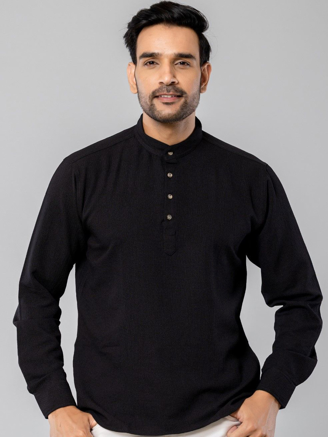 Aanys Culture Mandarin Collar Long Sleeves Straight Short Kurta