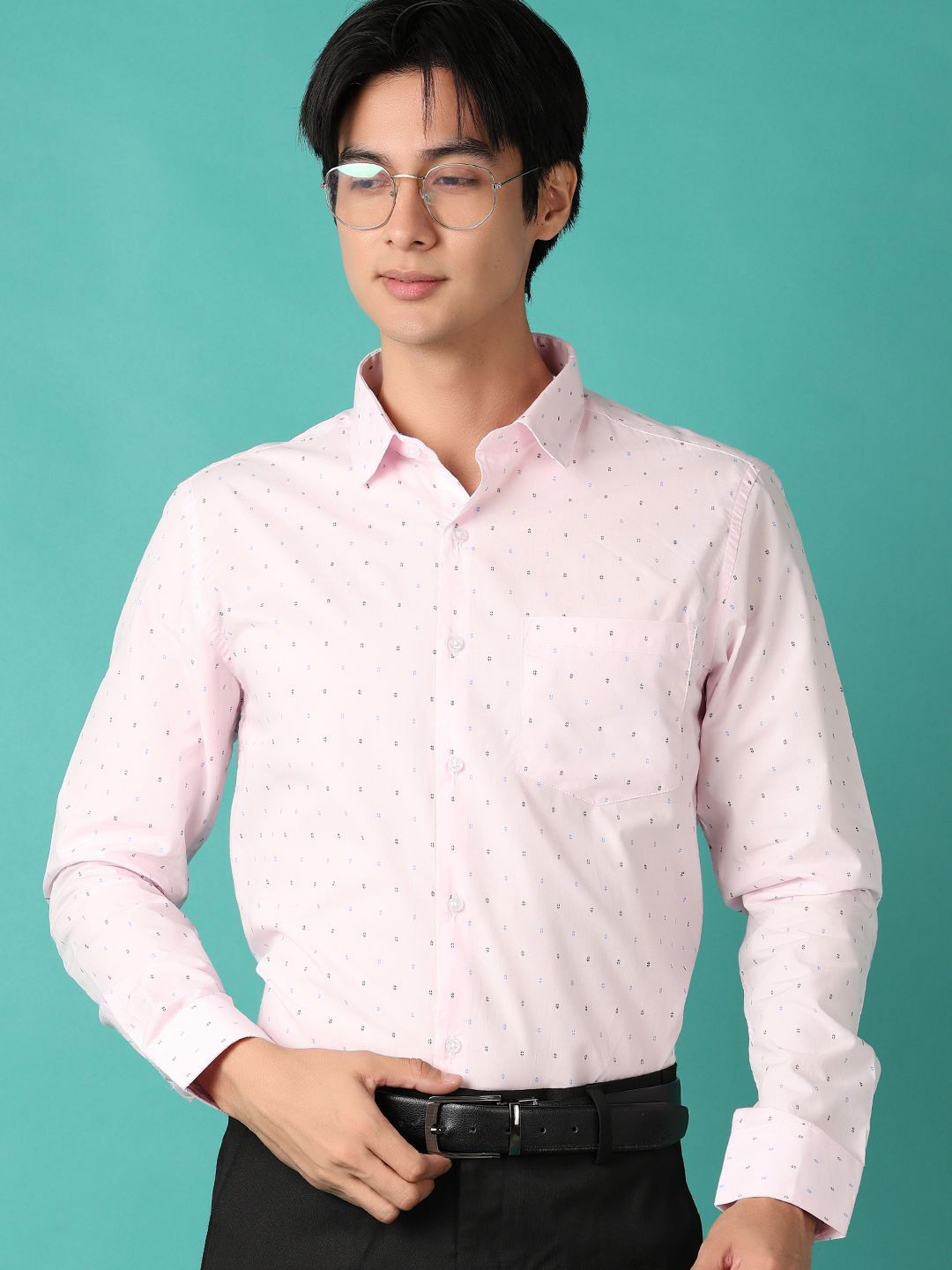 J White by Vmart Men Spread Collar Micro Ditsy Printed Cotton Formal Shirt